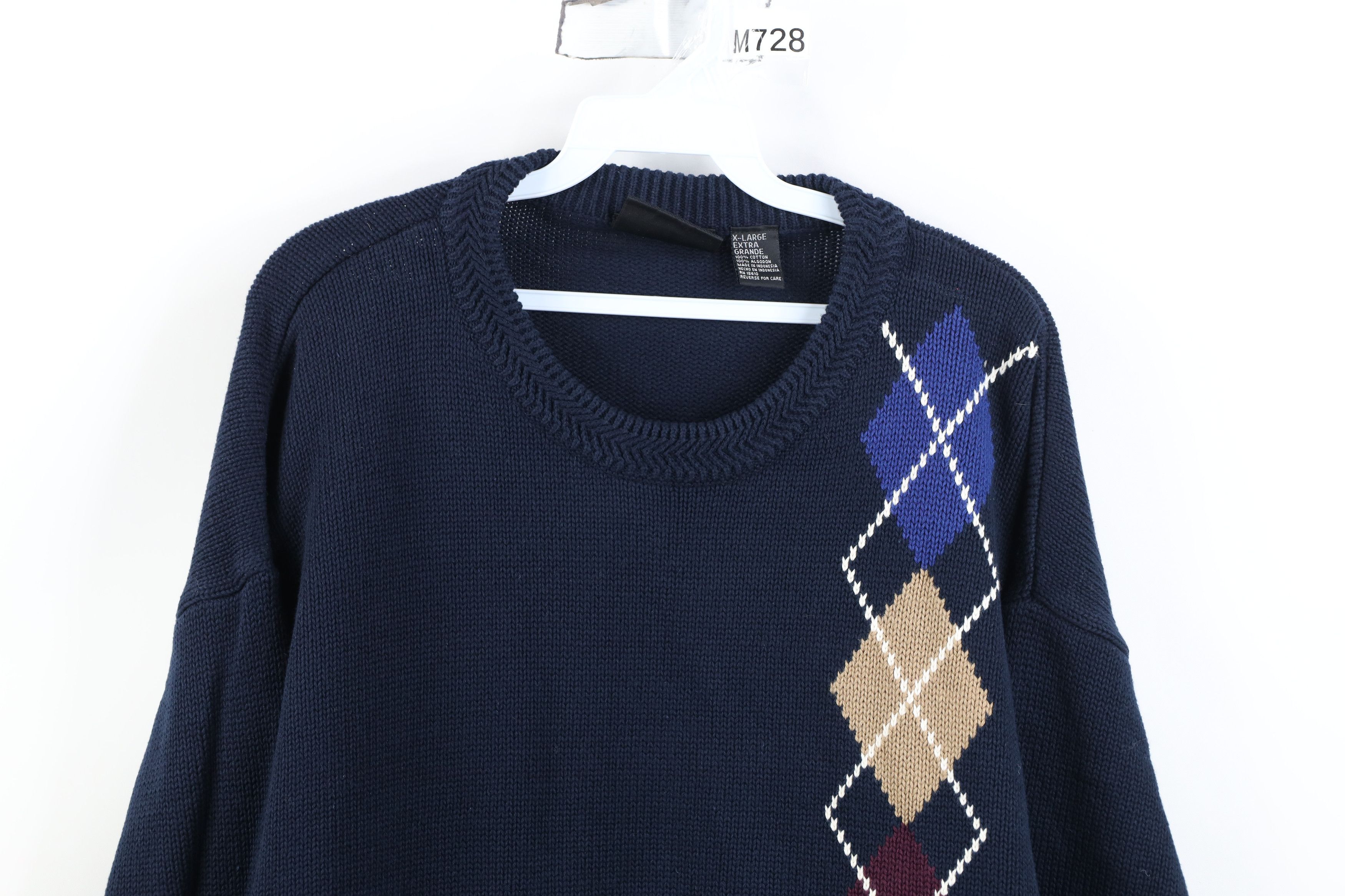 Vintage Vintage 90s Streetwear Argyle Diamond Knit Sweater Cotton Size US XL / EU 56 / 4 - 2 Thumbnail
