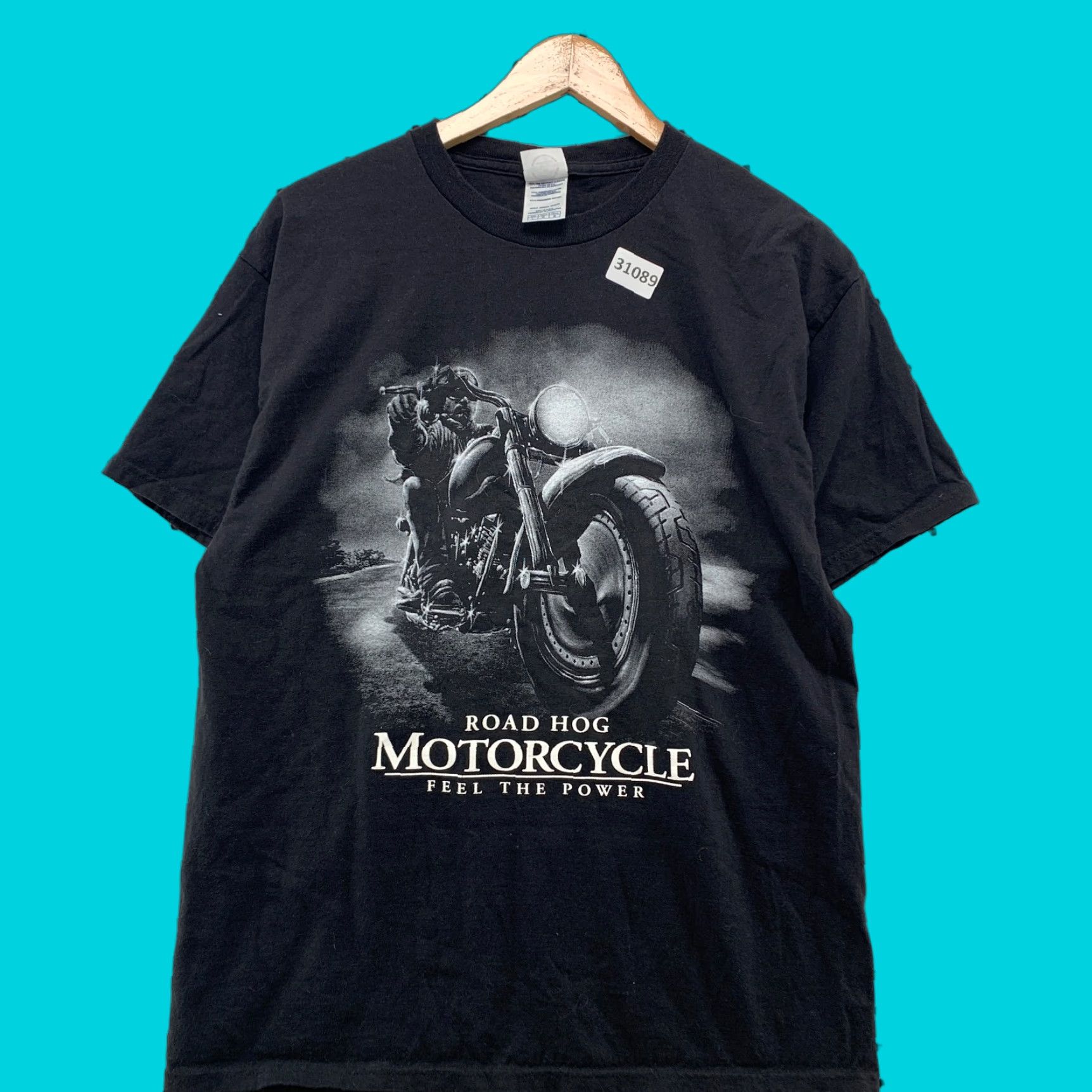 Delta VINTAGE Road Hog Motorcycle Shirt Black Mens Large Feel The Power Graphic 20x28 Size US L / EU 52-54 / 3 - 1 Thumbnail