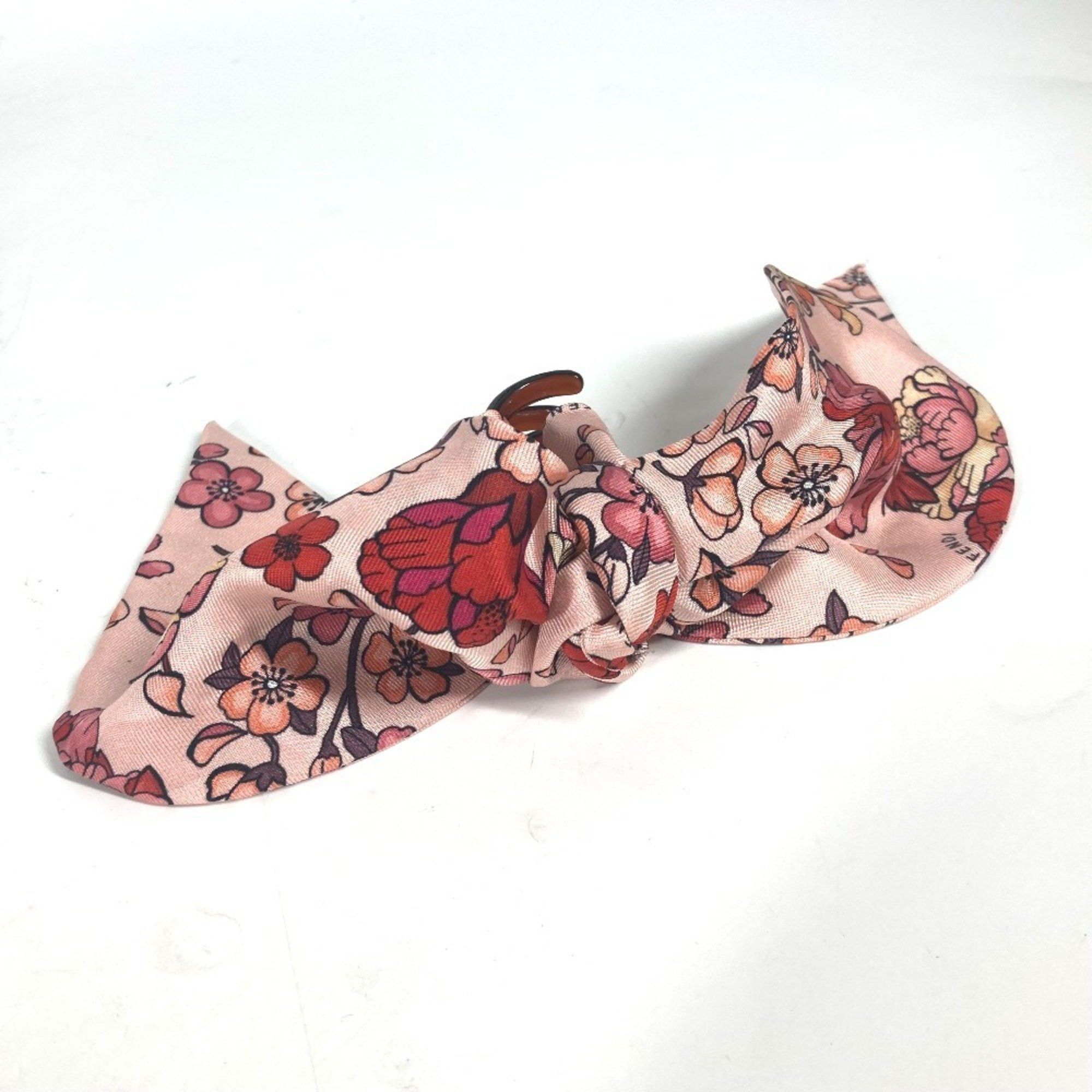 FENDI Ribbon Hair Clip Silk Barrette Women's Pink