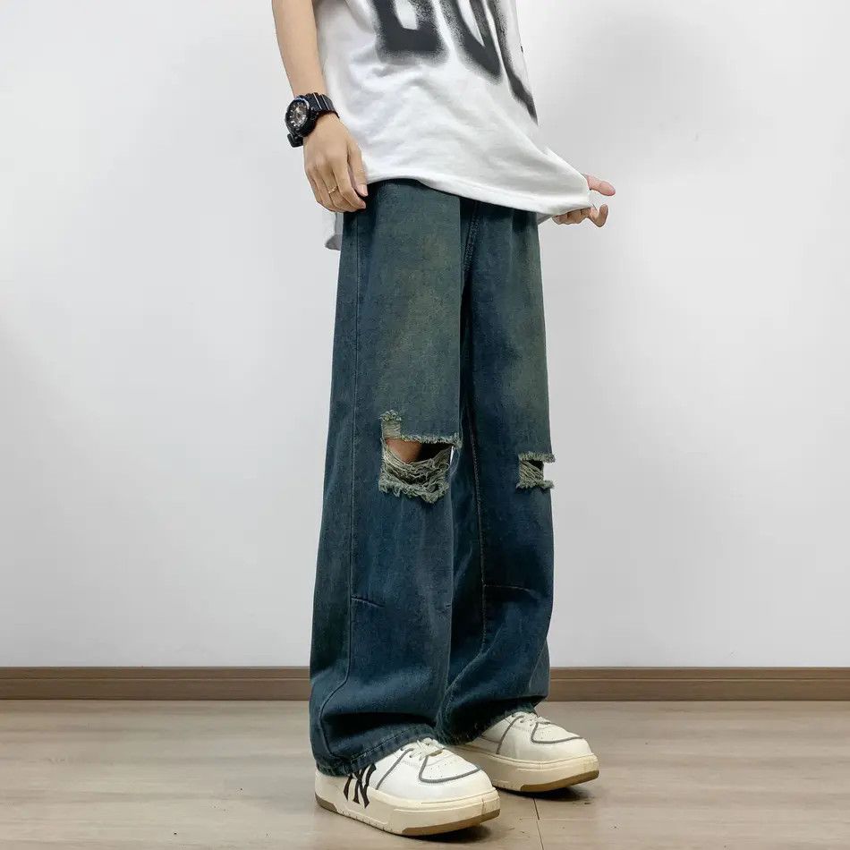 Japanese Brand × Jean Retro loose wide leg high street ripped jeans Size US 32 / EU 48 - 3 Thumbnail