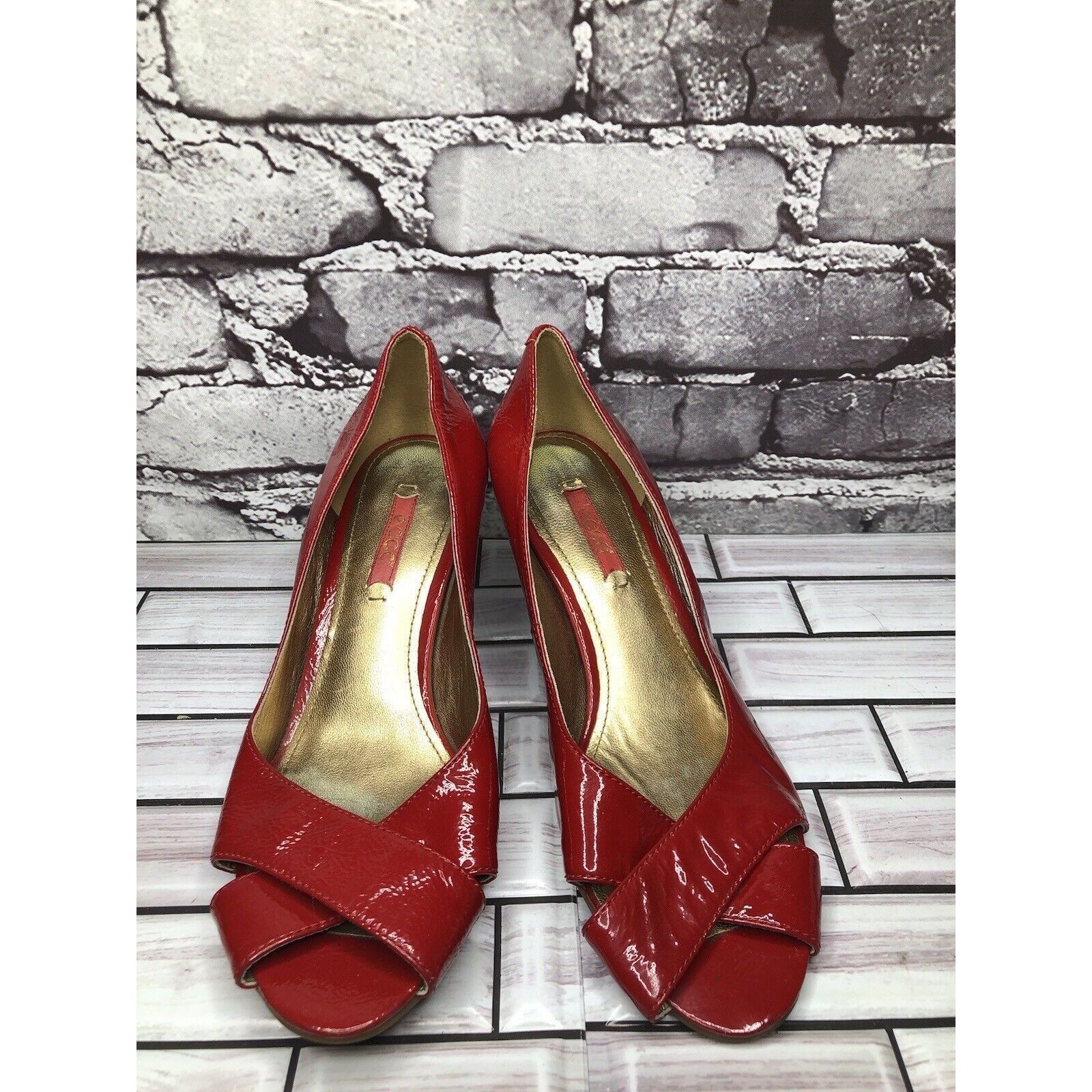 Ecco Ecco Red Patent Leather Peep Toe High Stacked Wooden Heels W Size US 7.5 / IT 37.5 - 2 Thumbnail