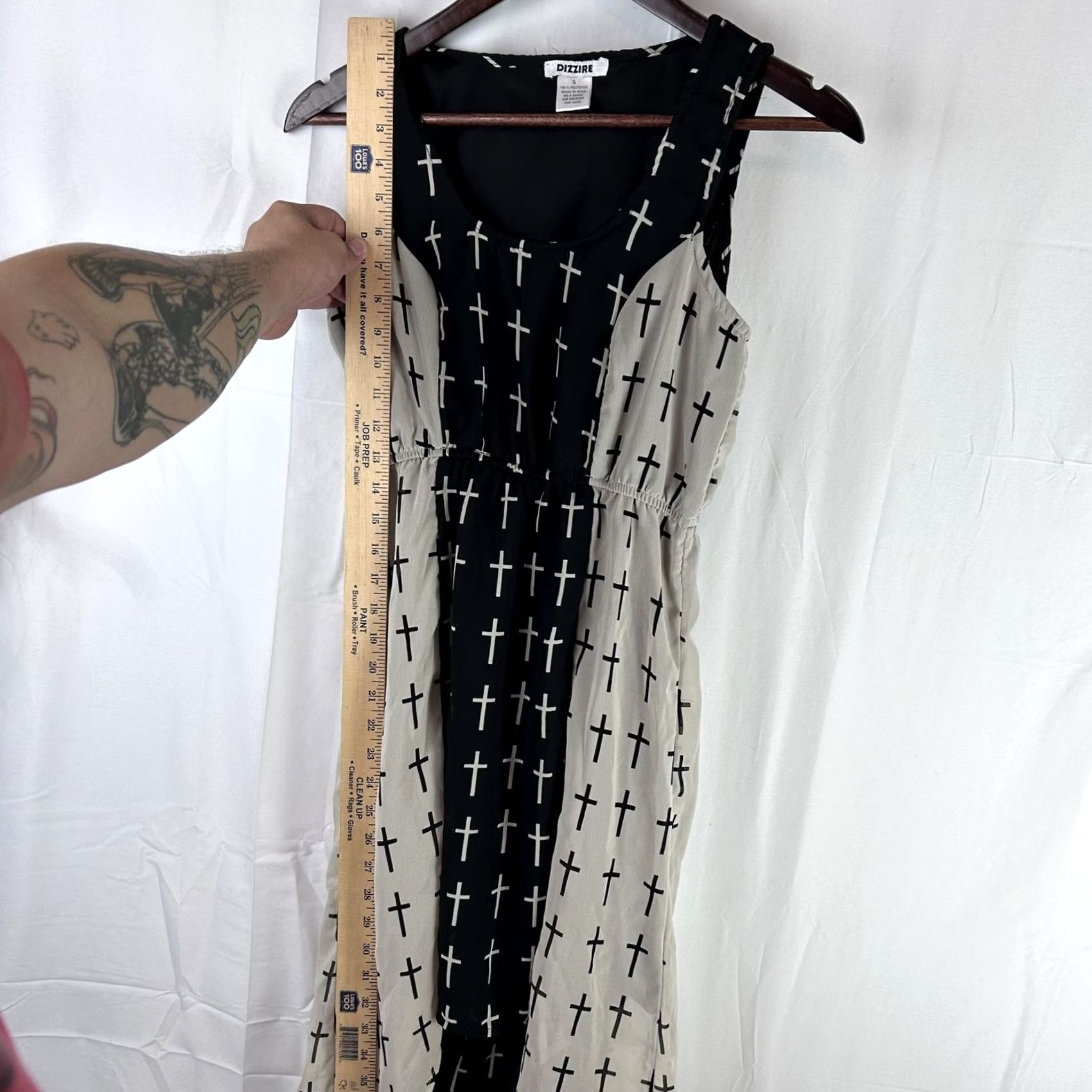 Vintage Dizzire Grunge Maxi Tank Dress - Womens Small Black Beige Sleeveless .Graphic, Casual Wear Size S / US 4 / IT 40 - 6 Thumbnail