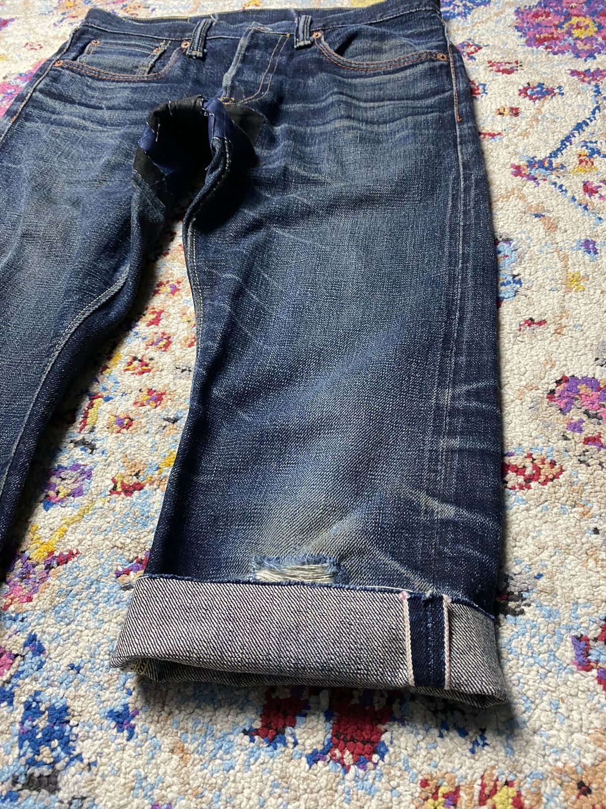 EIGHT-G × Japanese Brand × Vintage Eight G Lot 601 Rokumaru Vintage Style 15oz distressed & cut Size US 29 - 8 Thumbnail