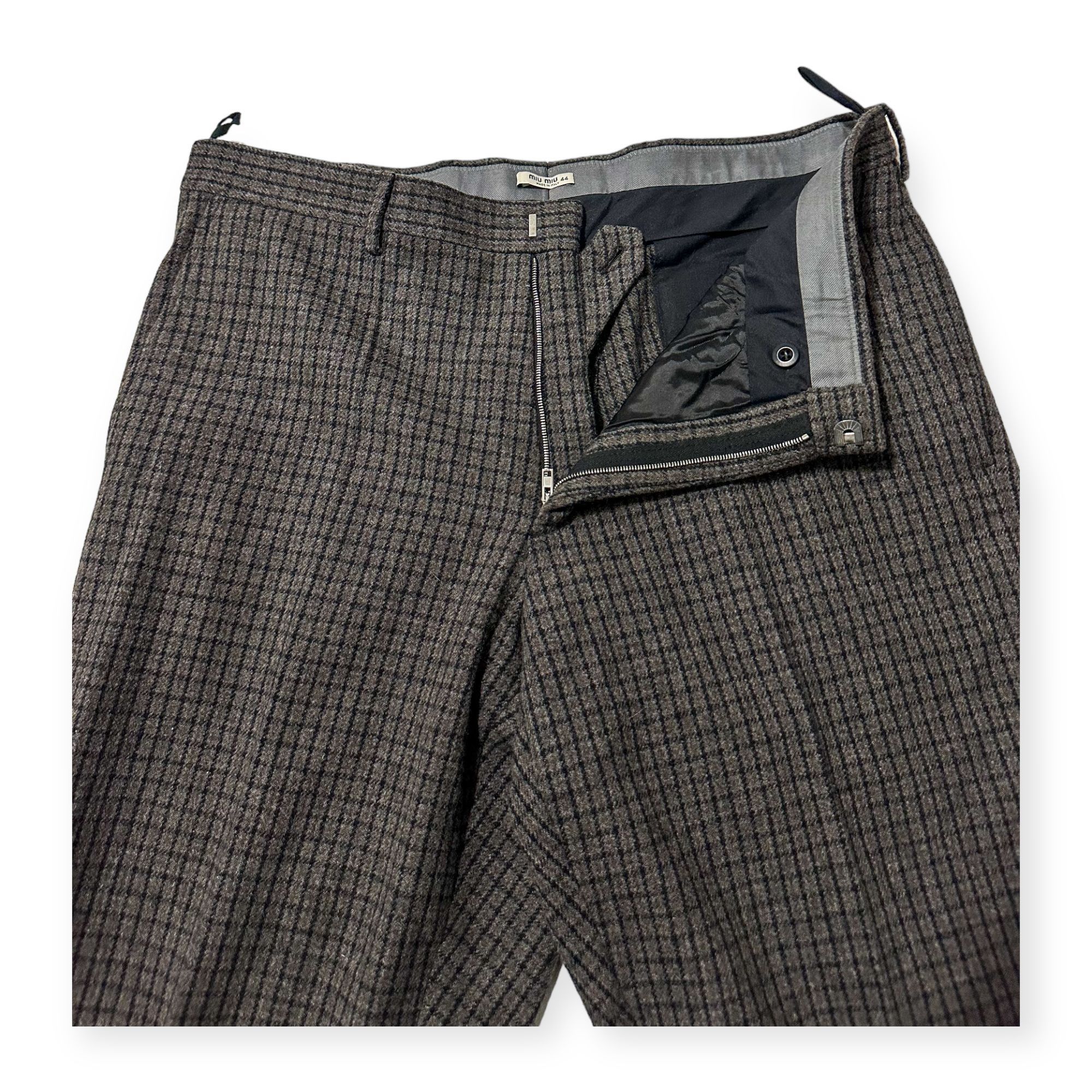 Miu Miu Miu Miu Wool Cashmere Check Cropped Pants Gray Straight Leg Size 30" / US 8 / IT 44 - 8 Thumbnail