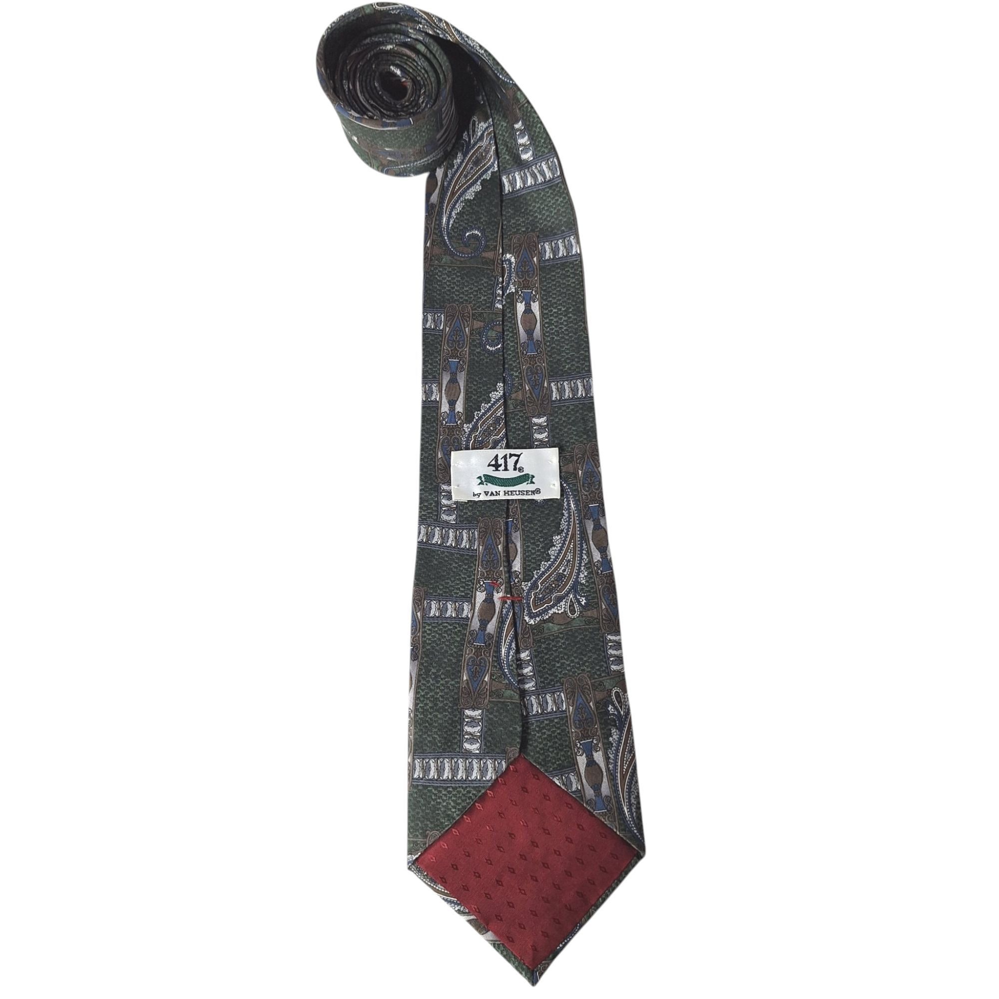 Van Heusen 417 by Van Heusen Silk Tie Paisley Geometric Floral Green Bl Size ONE SIZE - 5 Thumbnail