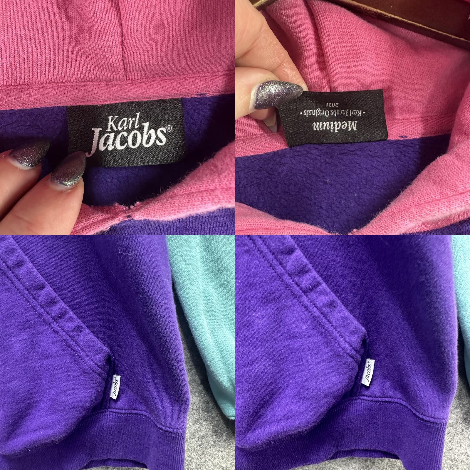 Logo 7 Karl Jacobs Hoodie Mens Medium Purple Colorblock Logo 100% Cotton Pullover Hoodie Pockets Graphic Print Multicolor 2021 Mens Size US M / EU 48-50 / 2 - 8 Thumbnail