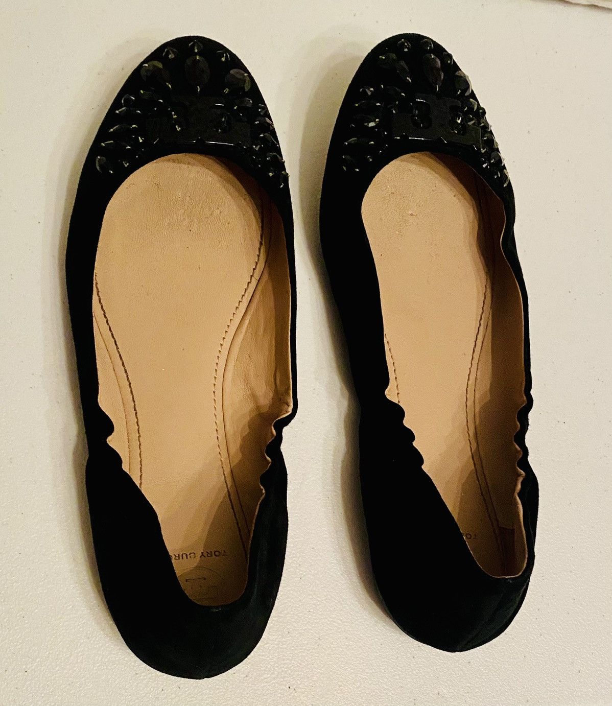 Tory Burch Tory Burch Suede Black Crystal Logo Vamp Delphine Ballet 9.5 Size US 9.5 / IT 39.5 - 7 Thumbnail