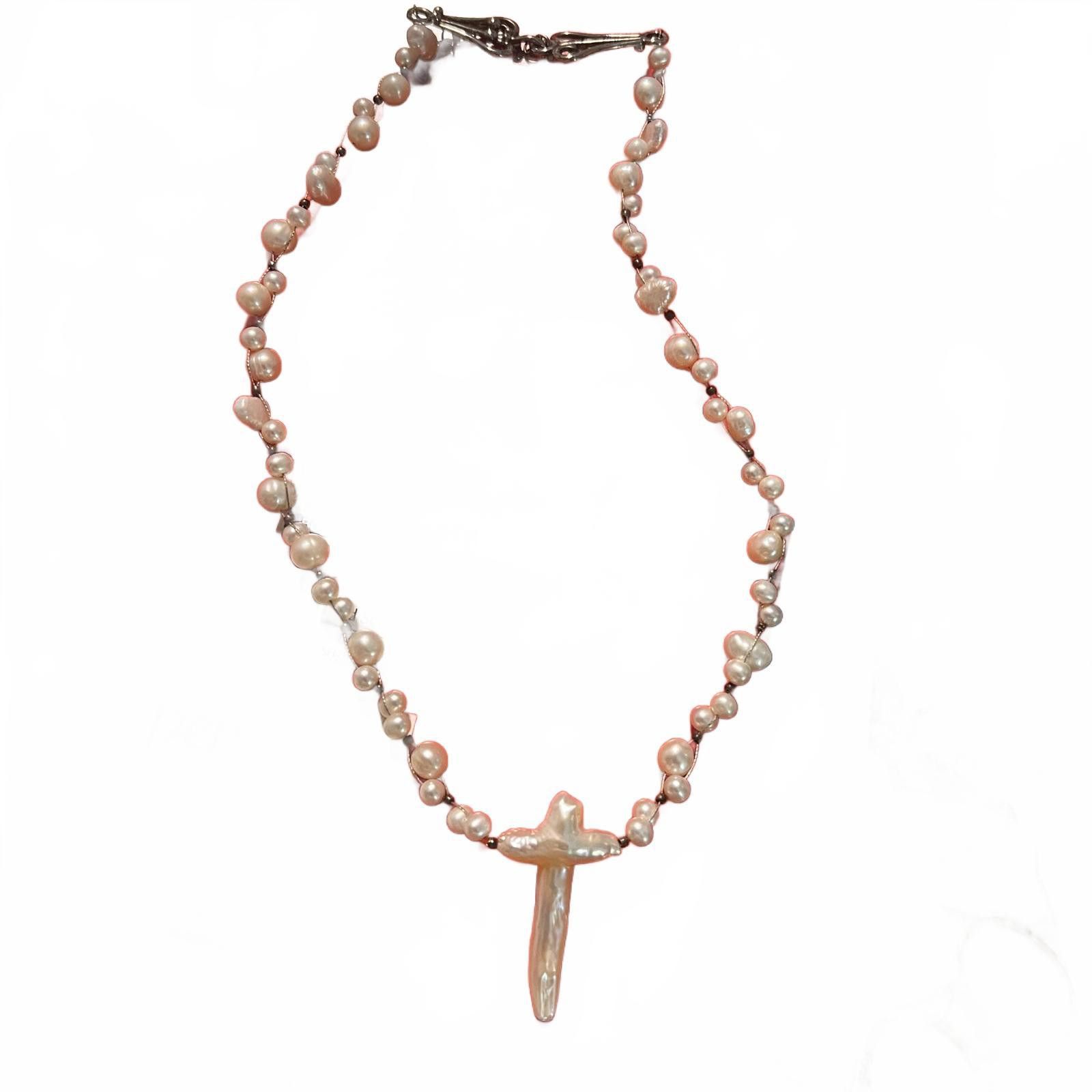 The Unbranded Brand Fresh Water Pearl Cross Pendant Necklace Size ONE SIZE - 5 Thumbnail