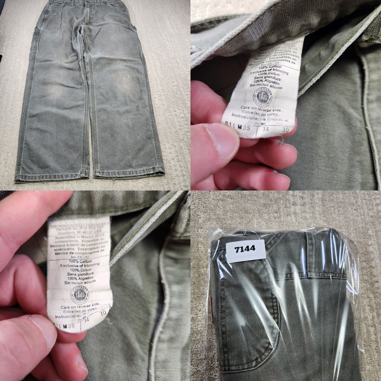 Carhartt VINTAGE Carhartt Pants Men 34x30 Moss Green Canvas Distressed Baggy Workwear 90s USA Carpenter Mens Pants Size US 34 / EU 50 - 8 Thumbnail