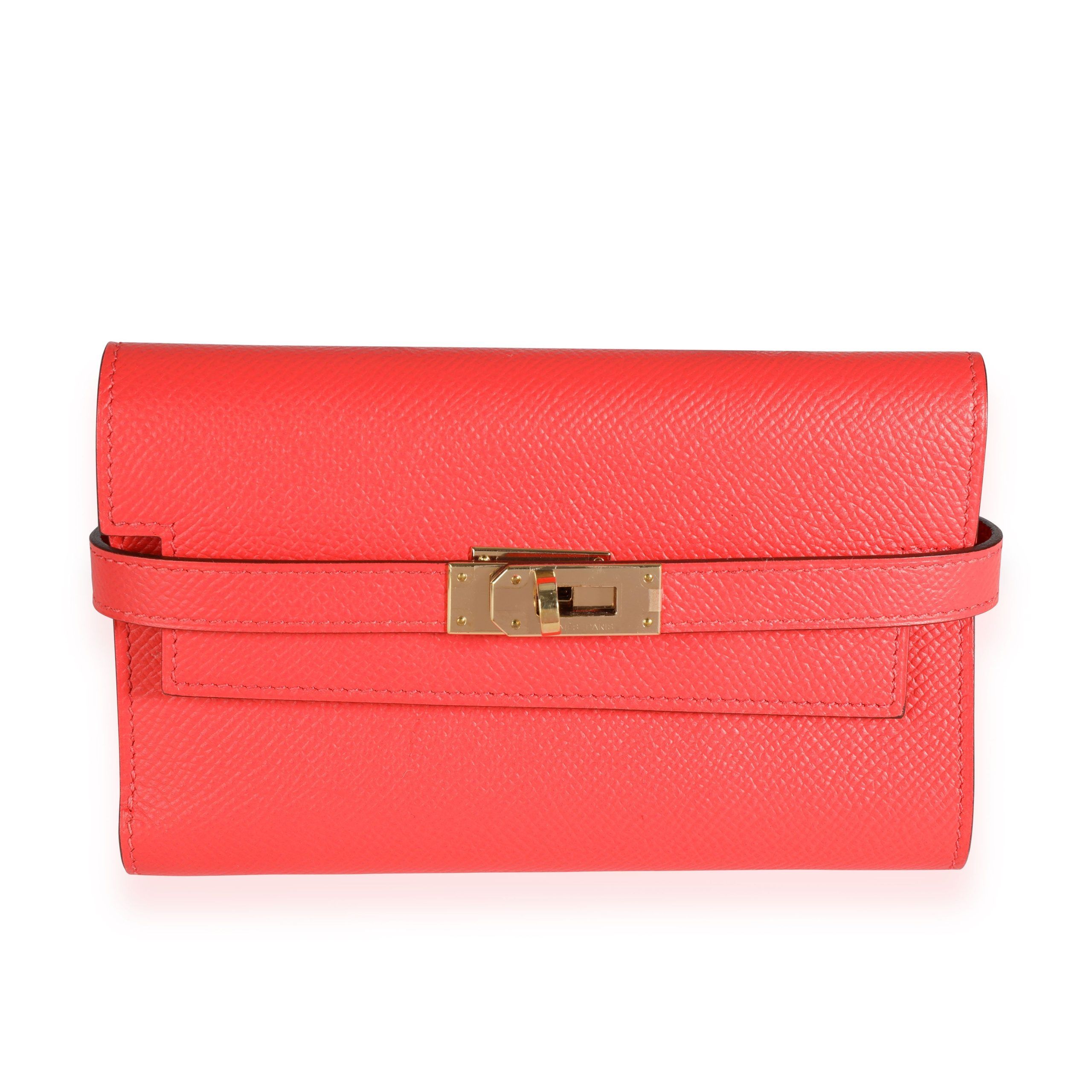 image of Hermes Rose Jaipur Epsom Kelly Depliant Medium Wallet Ghw in Pink, Women's