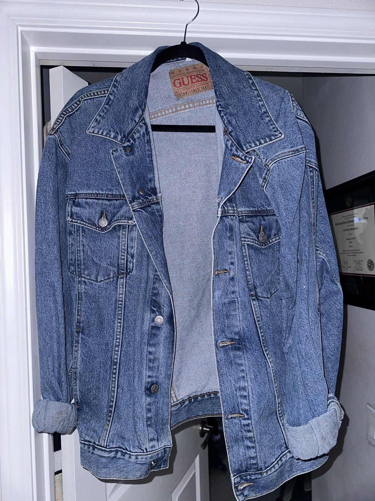 Guess × Vintage Vintage GUESS Denim Jacket - painted statue Size US XL / EU 56 / 4 - 1 Thumbnail