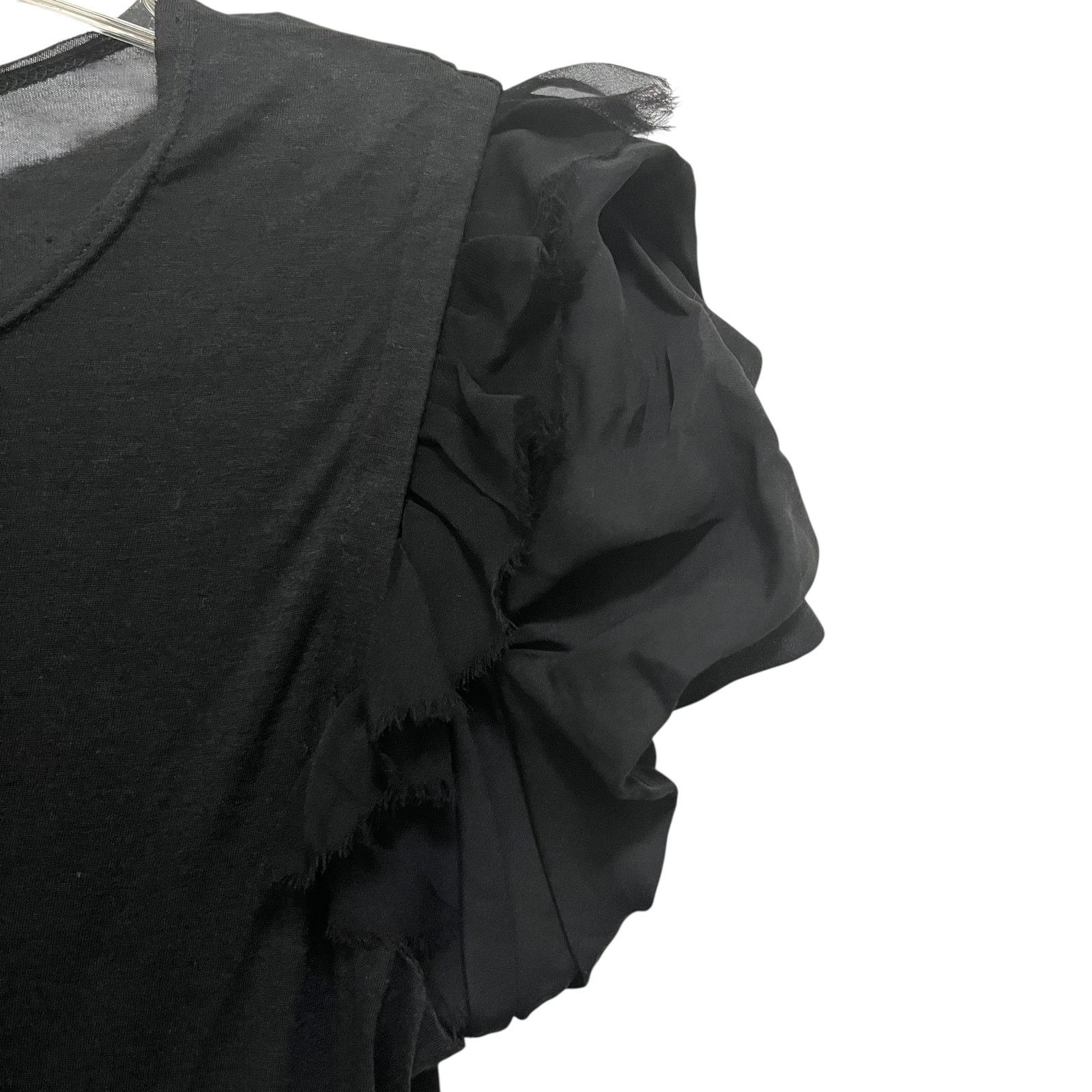 Alice + Olivia Alice + Olivia Black Short Ruffle Puff Sleeve Blouse Size M / US 6-8 / IT 42-44 - 4 Thumbnail