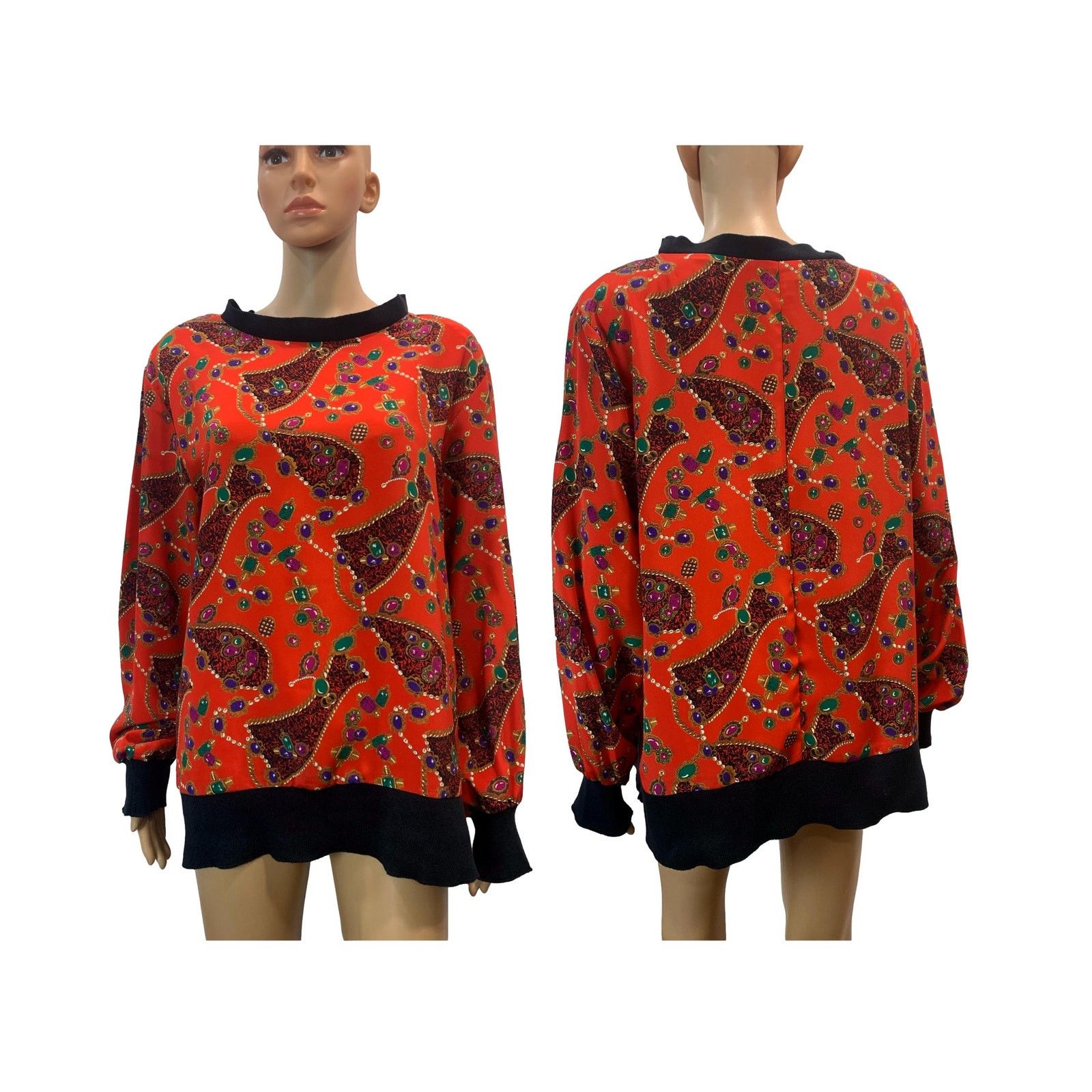 Vintage 80s Oversized Jewel Print Pullover Tunic | Silky Size M / US 6-8 / IT 42-44 - 10 Thumbnail