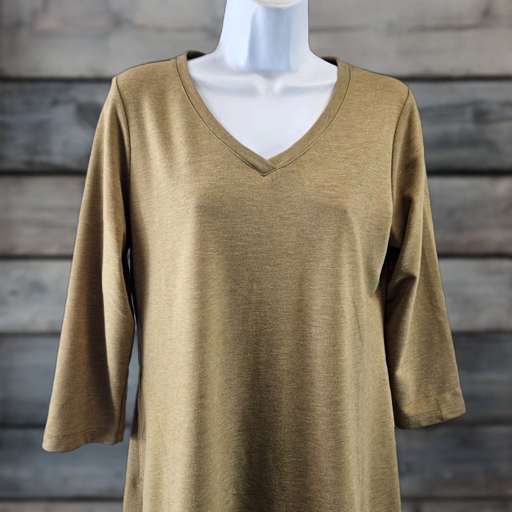 Vintage LOGO Lounge Womens Blouse Shirt V-Neck 3/4 Sleeve Pockets Sz S Green Lounge Top Size S / US 4 / IT 40 - 1 Thumbnail