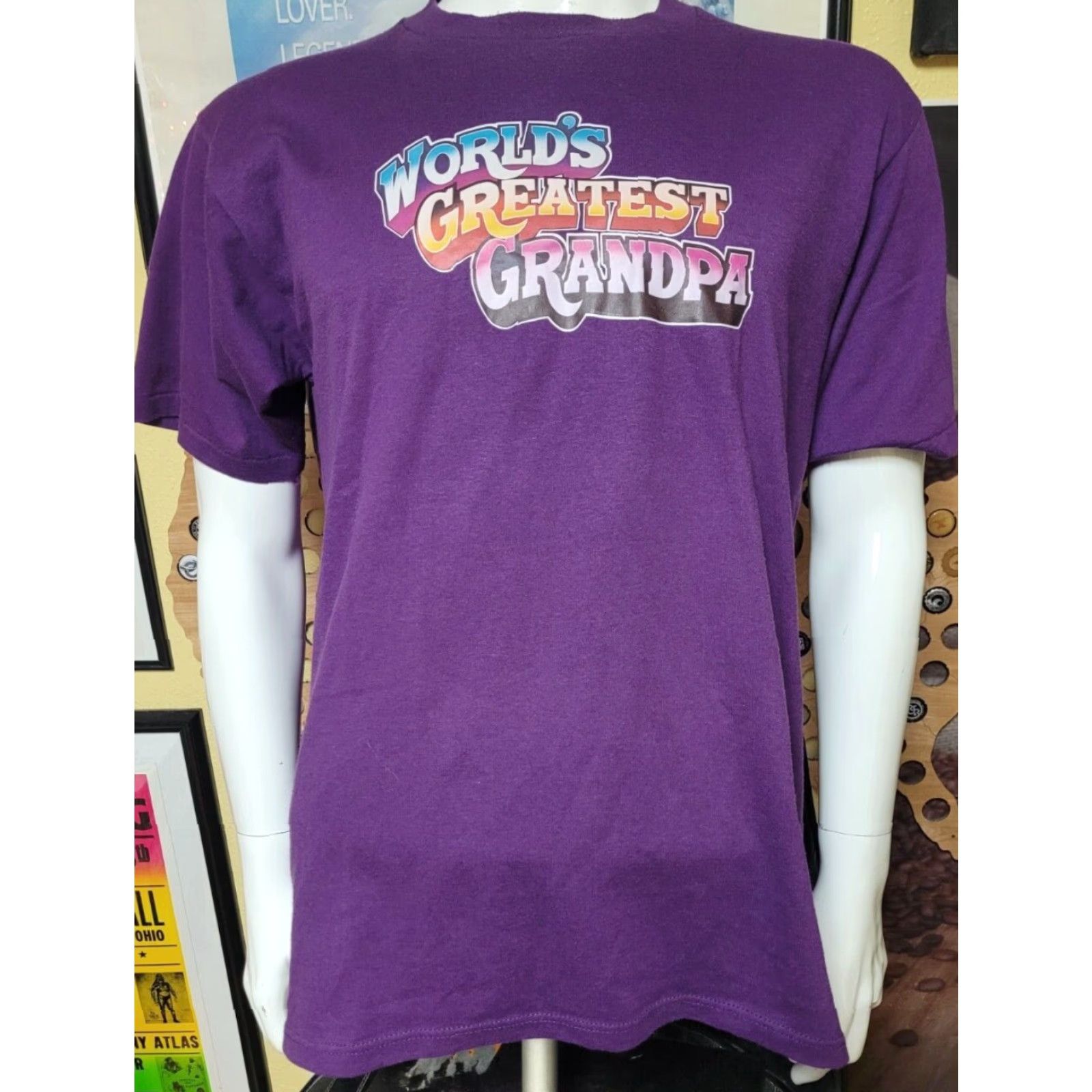 Jerzees VINTAGE 80s World’s Greatest Grandpa T Shirt XL Purple Jerzees Short Sleeve Cartoon Graphic Tee Mens Size US XL / EU 56 / 4 - 2 Thumbnail