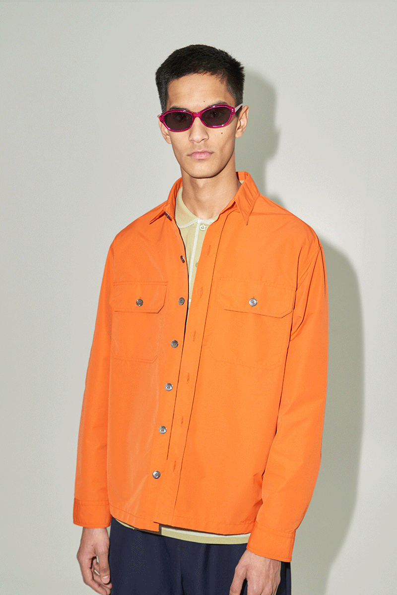 image of Tres Bien Orange Nylon Buttondown Overshirt/jacket Pearl Buttons, Men's (Size Large)