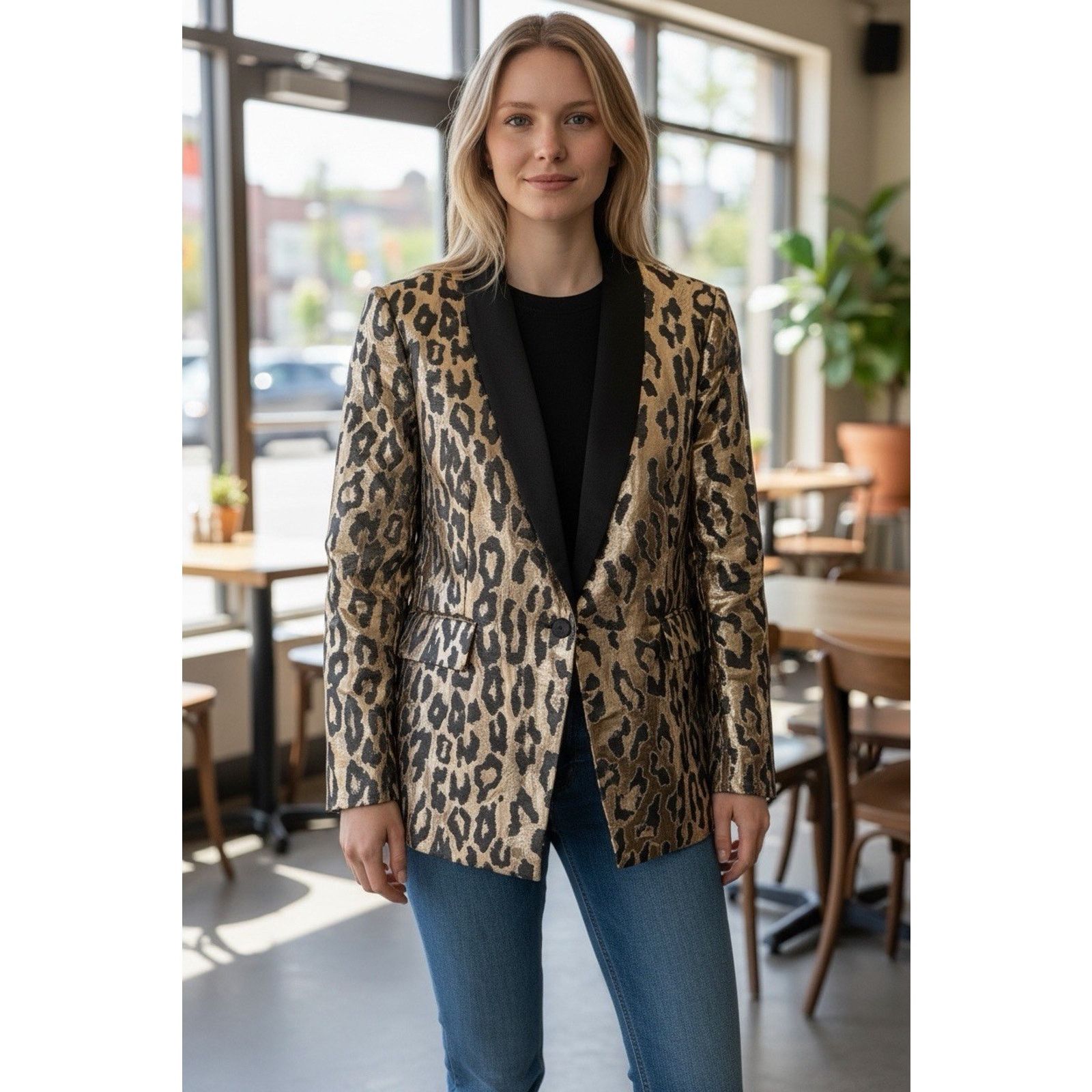 Vince Camuto Vince Camuto Leopard Print Shawl Collar Blazer 14 $168 Size L / US 10 / IT 46 - 1 Thumbnail