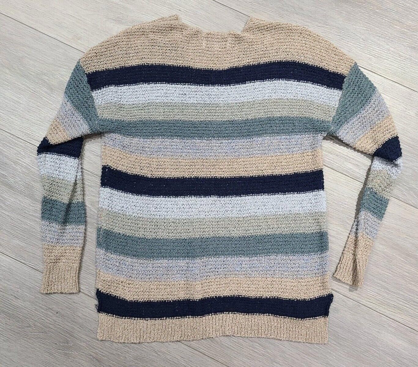 Designer Knox Rose Sweater Medium Striped Loose Knit V Neck crochet Size M / US 6-8 / IT 42-44 - 2 Thumbnail