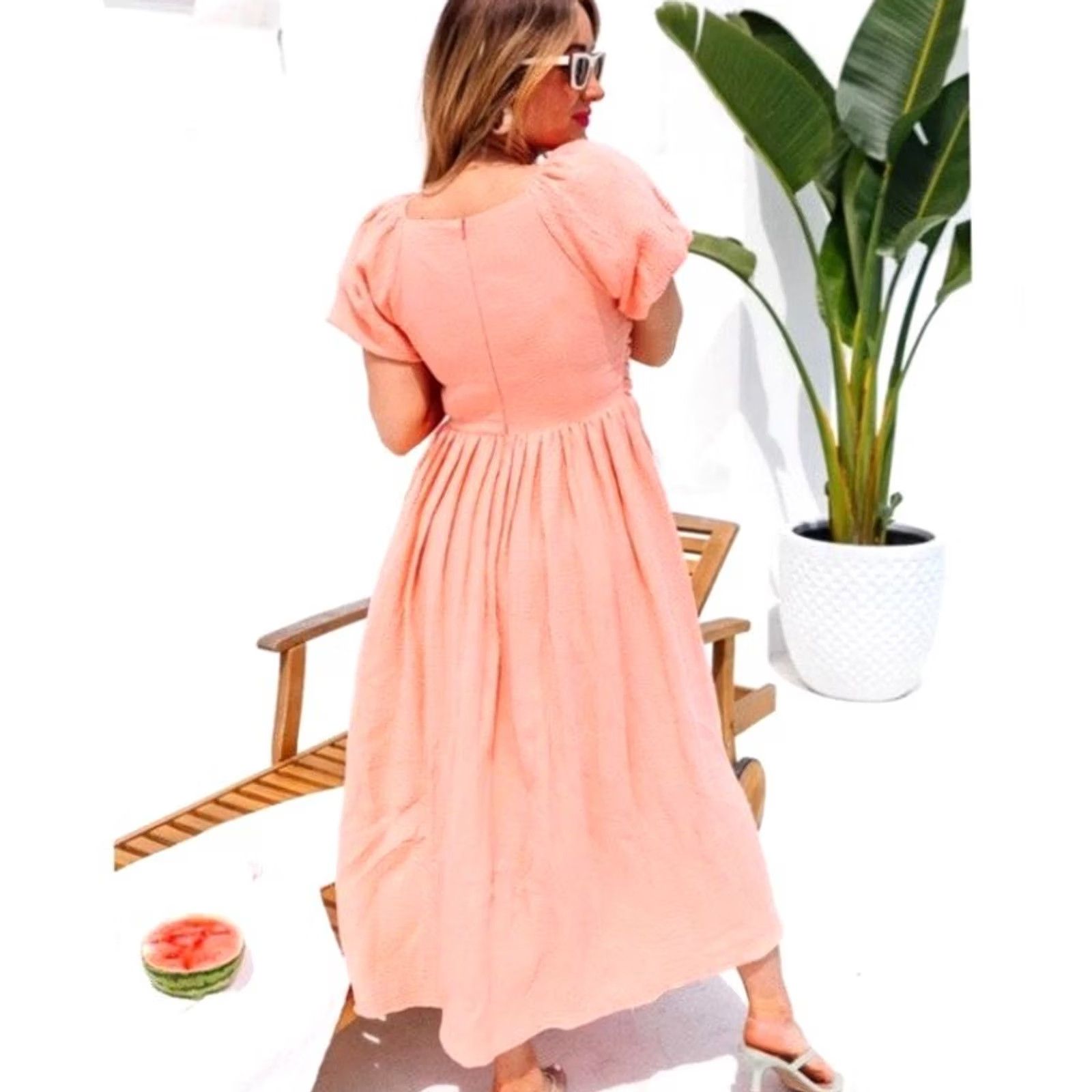 CO Ivy City Co A-Line Dress Peach Cotton Gauze Women's Size 8"} Size M / US 6-8 / IT 42-44 - 3 Thumbnail