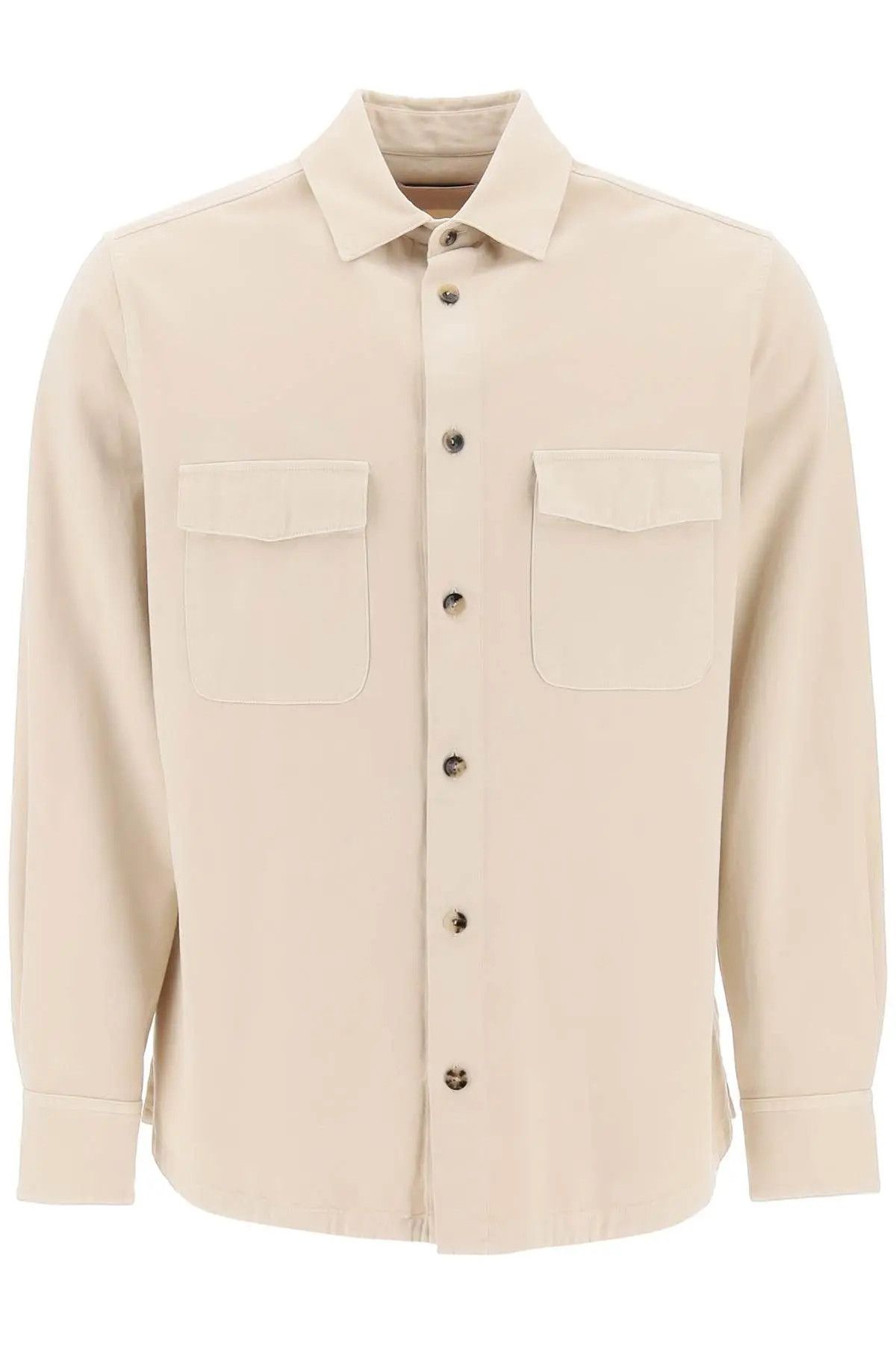 image of Agnona O1S22I1N0224 Cotton & Cashmere Shirt In Beige, Men's (Size Large)