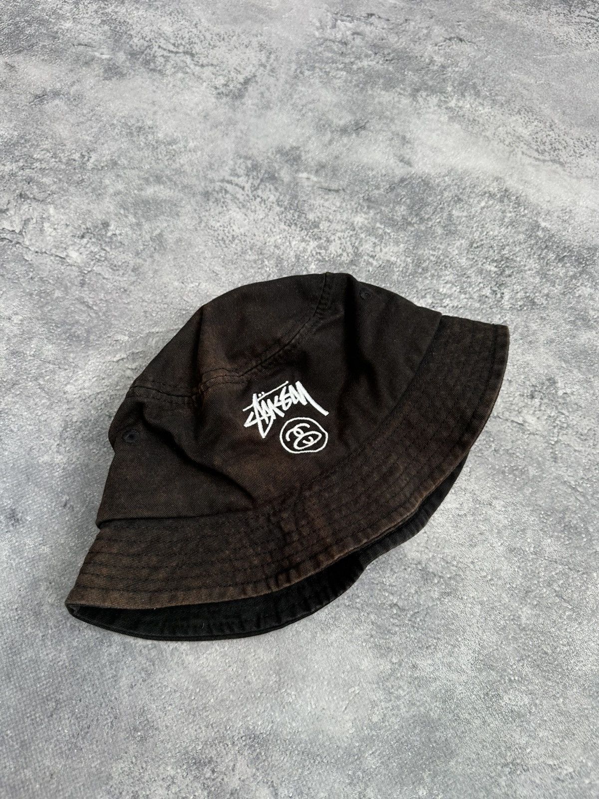 Stussy 💣Rare Stussy Black Washed Faded Bucket Hat Y2K Centre Logo Size ONE SIZE - 4 Thumbnail
