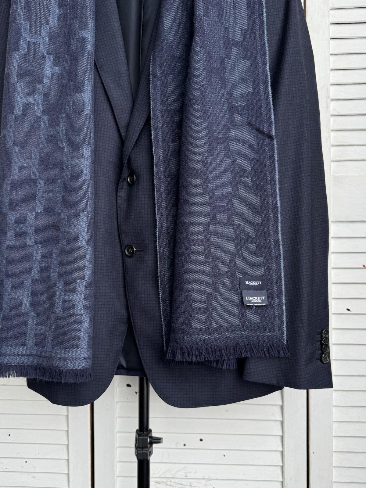 Hackett Hackett London Wool Long Scarf Navy Logo Pattern Size ONE SIZE - 3 Thumbnail