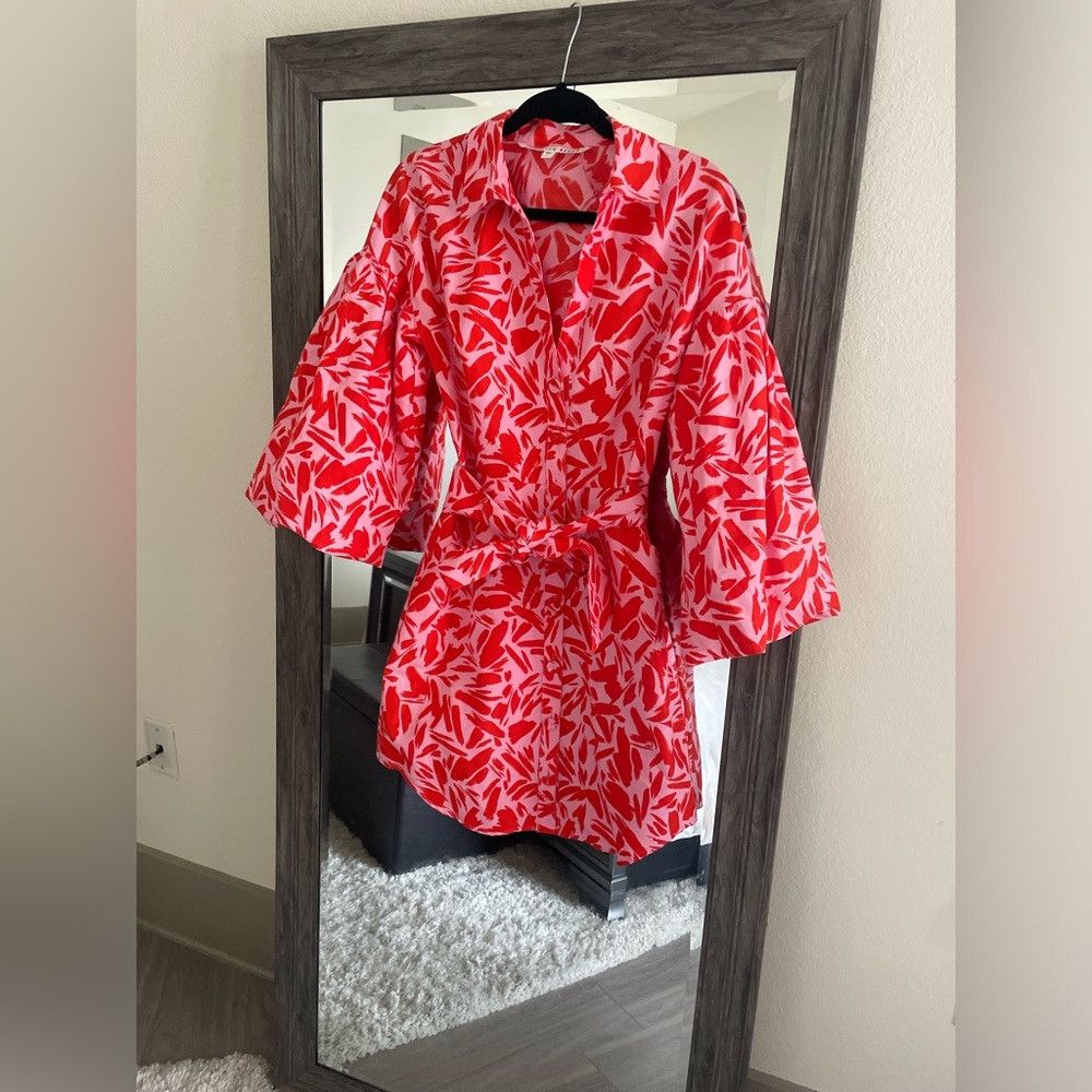 Veronica Beard Veronica Beard red and pink puff sleeve button dress Size XS / US 0-2 / IT 36-38 - 1 Thumbnail