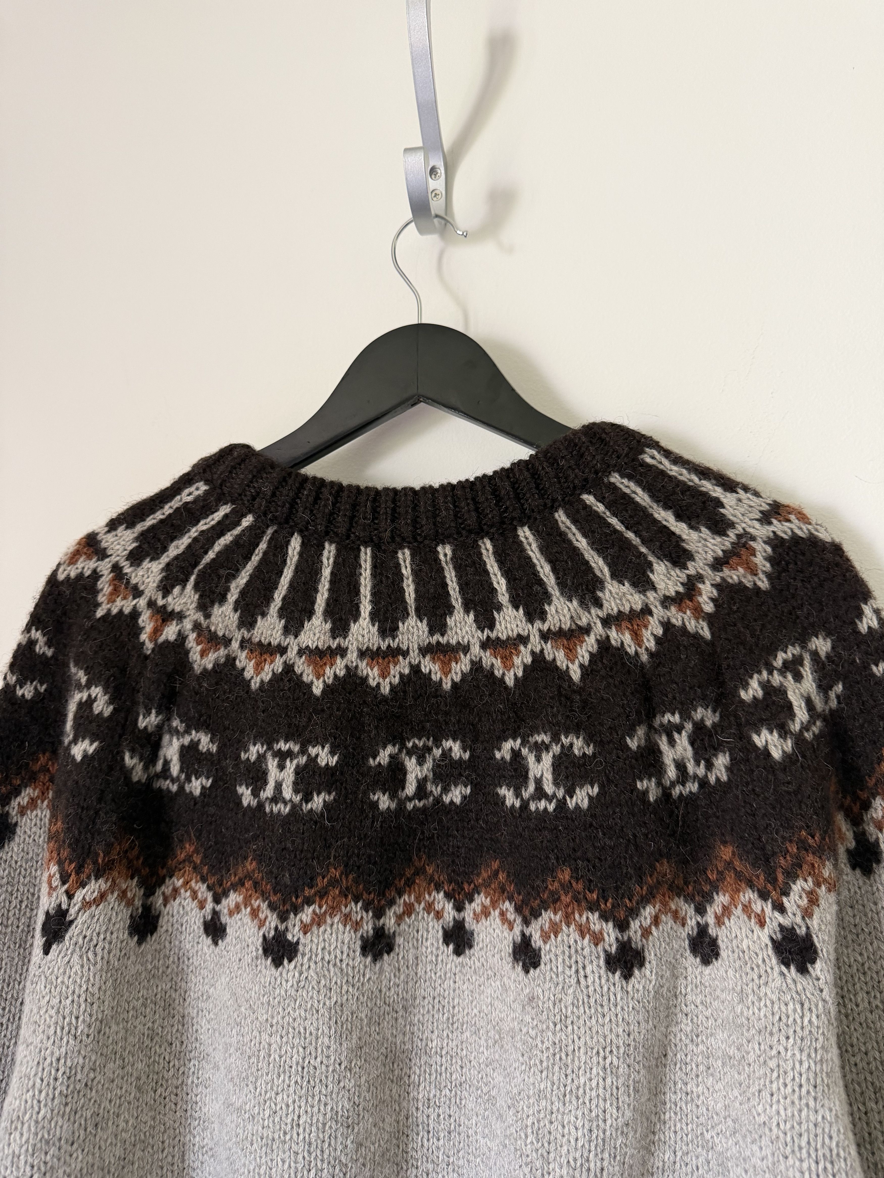 Celine Celine Fair Isle Wool Sweater in Gray Size US XL / EU 56 / 4 - 6 Thumbnail