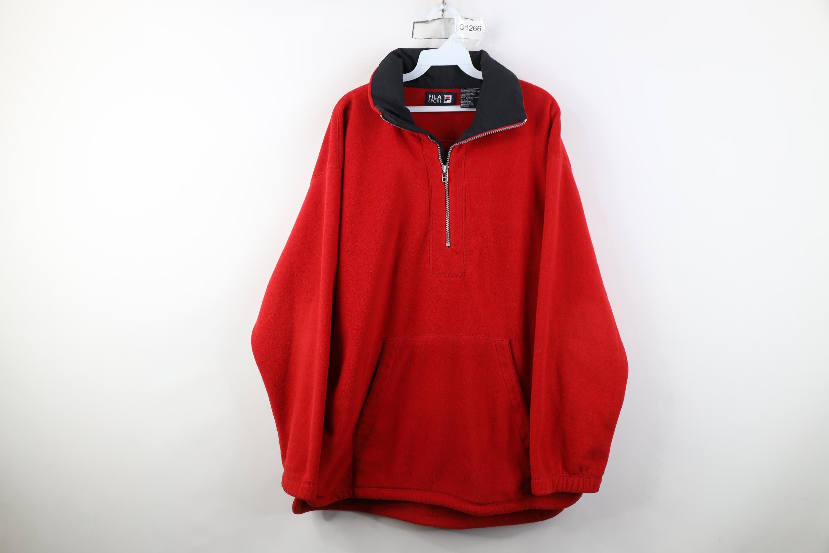 Fila Vintage 90s Fila Sport 1/4 Zip Fleece Pullover Sweater Red Size US XL / EU 56 / 4 - 1 Thumbnail