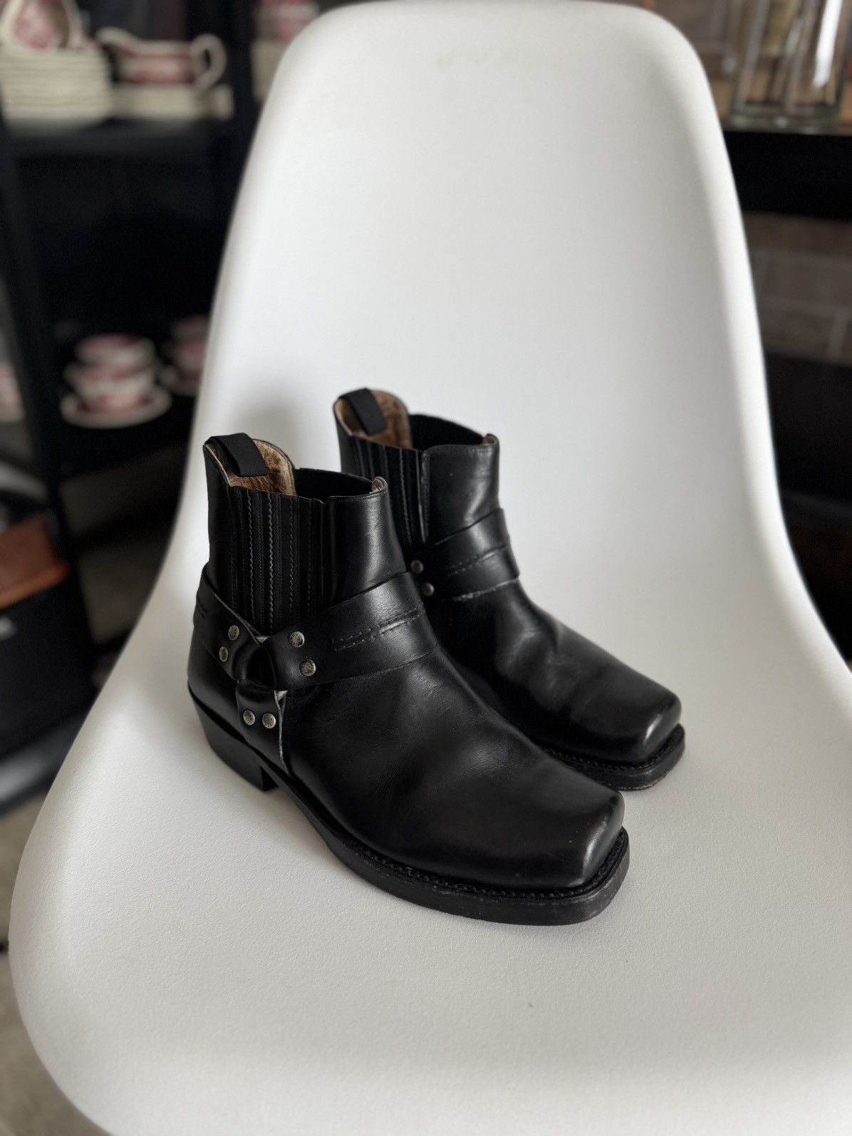 Sancho Boots Sancho Vintage Leather Motorcycle Buffalo Cowboy Black Boots Size US 7 / EU 40 - 4 Thumbnail