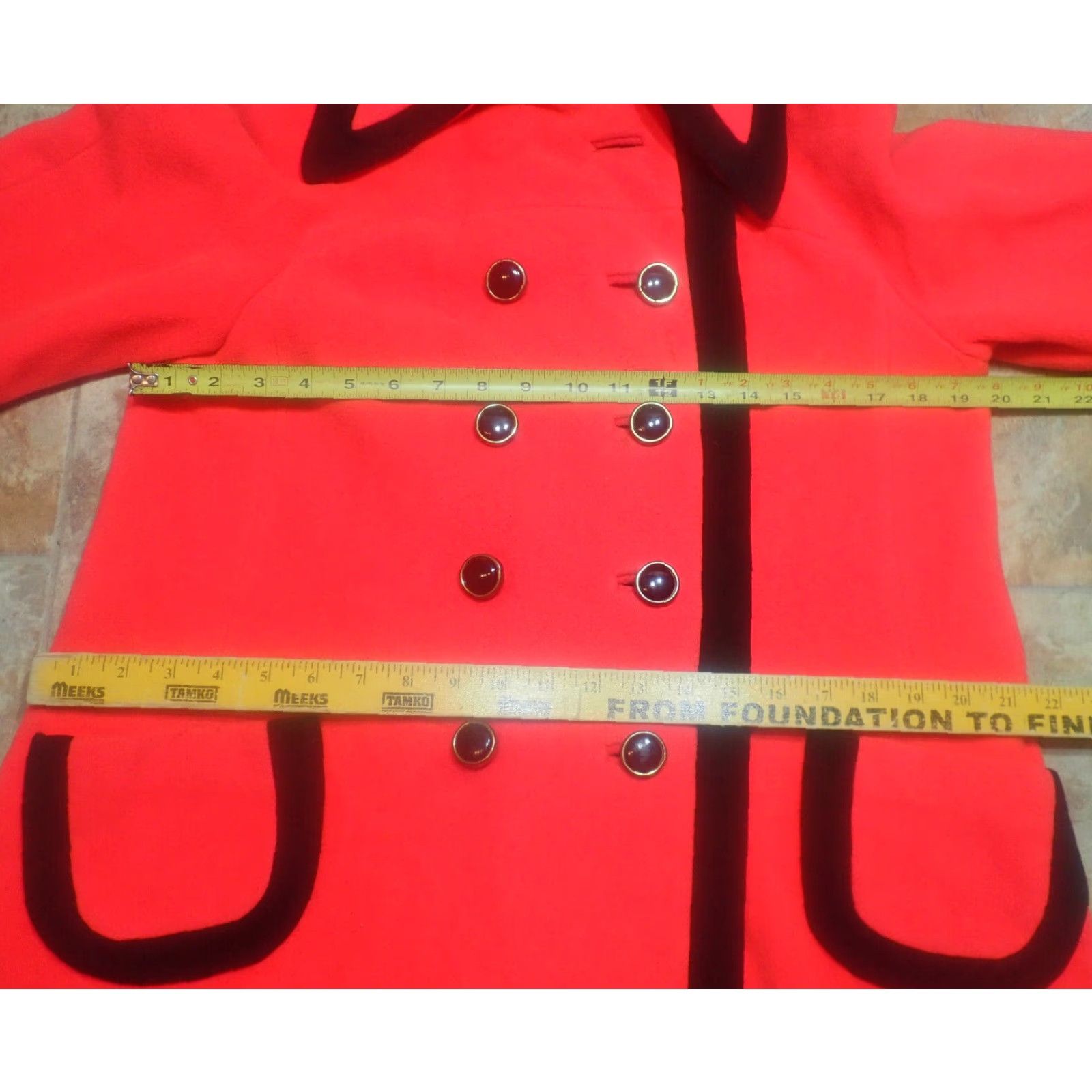 Doublet VINTAGE MERI K Womens M Red Wool Double Breasted Collared Trench Coat 1970s Classic Menswear Size M / US 6-8 / IT 42-44 - 5 Thumbnail