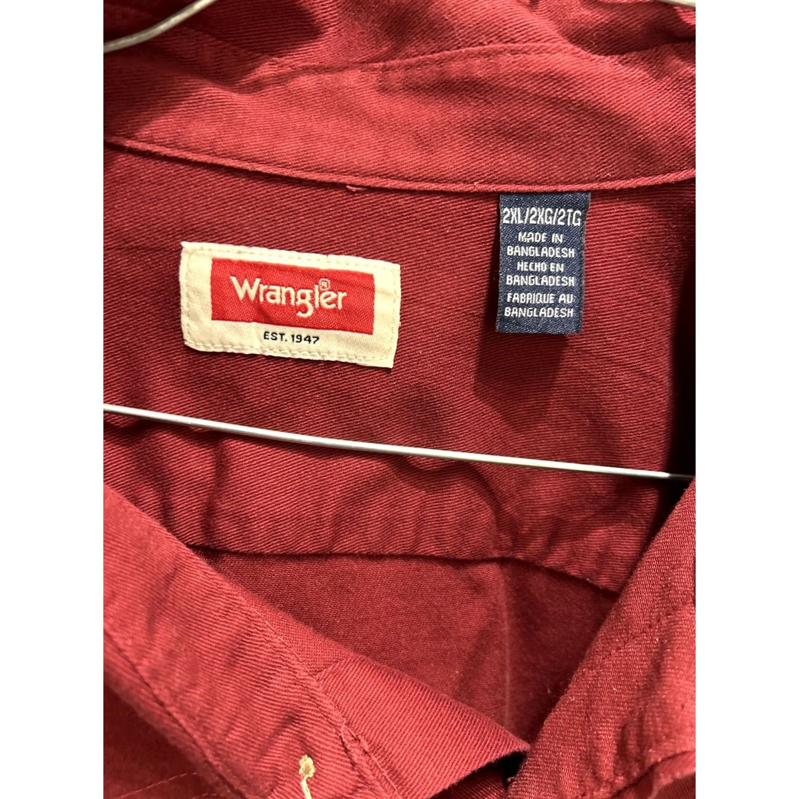 Wrangler Wrangler Shirt 2XL Red Long Sleeve Button-Up Mens Cotton Regular Button-Up Western Outdoor Rodeo Casual Fall Winter Size US XXL / EU 58 / 5 - 2 Thumbnail