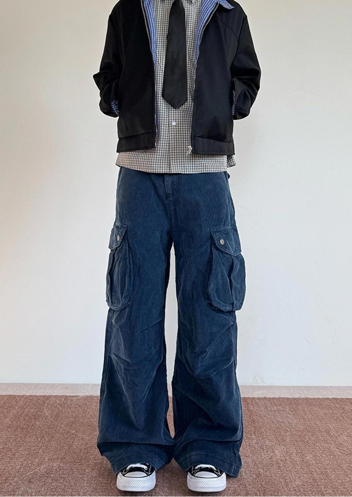 Other Blue Corduroy Multi-Pocket Cargo Wide Leg Pants Size US 30 / EU 46 - 7 Thumbnail