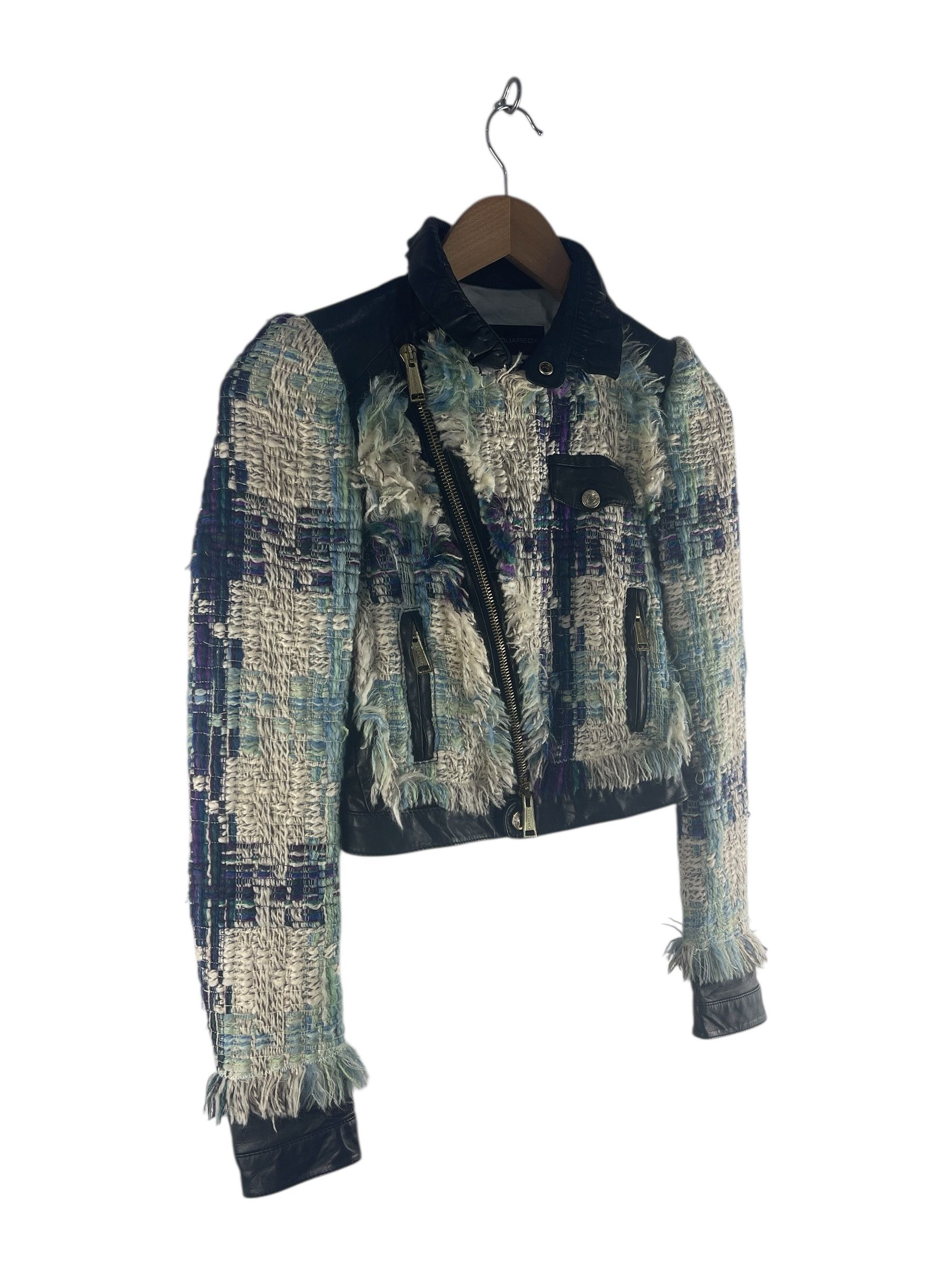 Dsquared2 Dsquared2 Cropped Tweed Biker Jacket - Made in Italy Size US XXS / EU 40 - 5 Thumbnail
