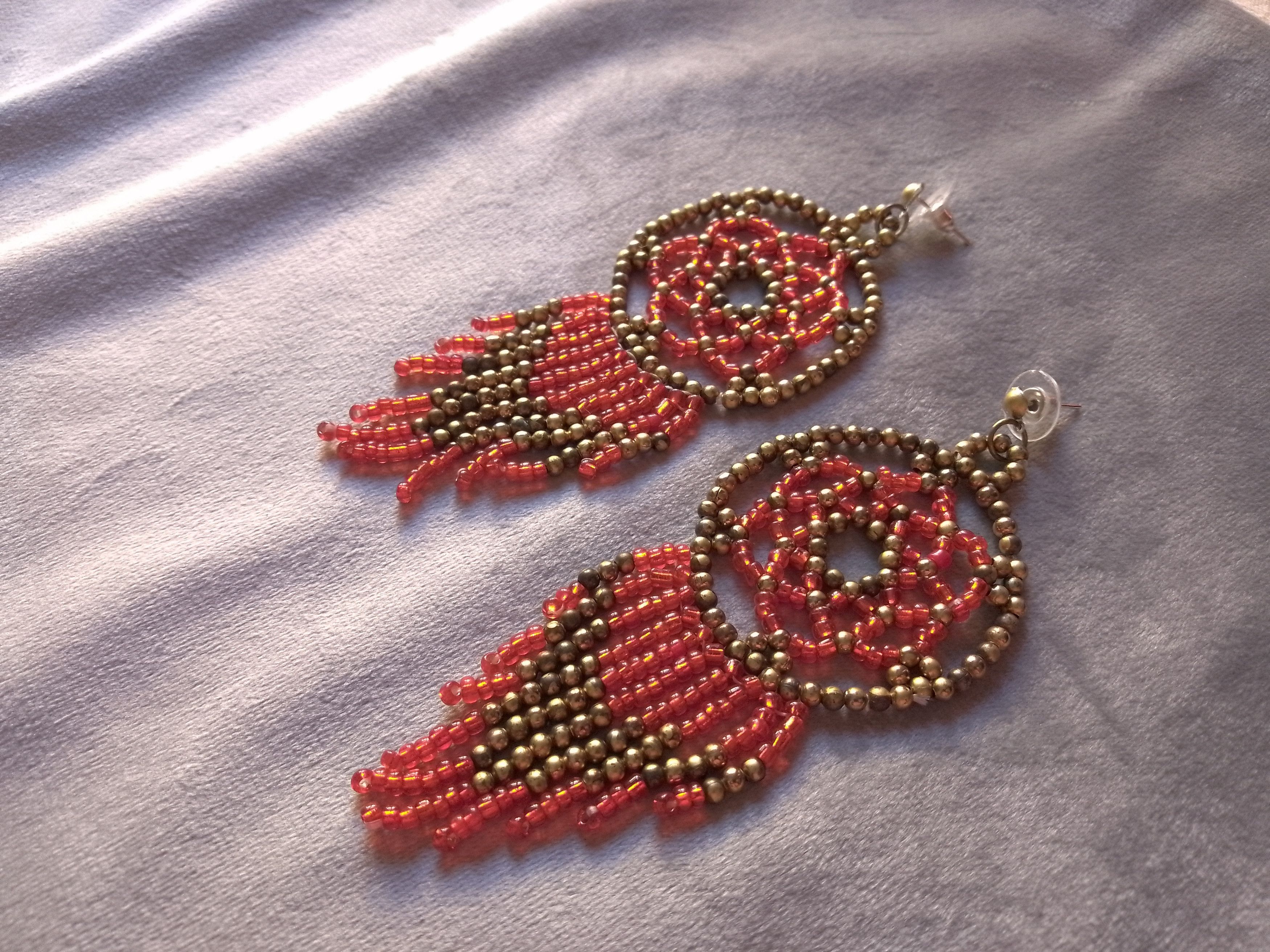 Handmade Earrings Ethnic Lucky Chimes Long Bangs Red/Gold Size ONE SIZE - 5 Thumbnail