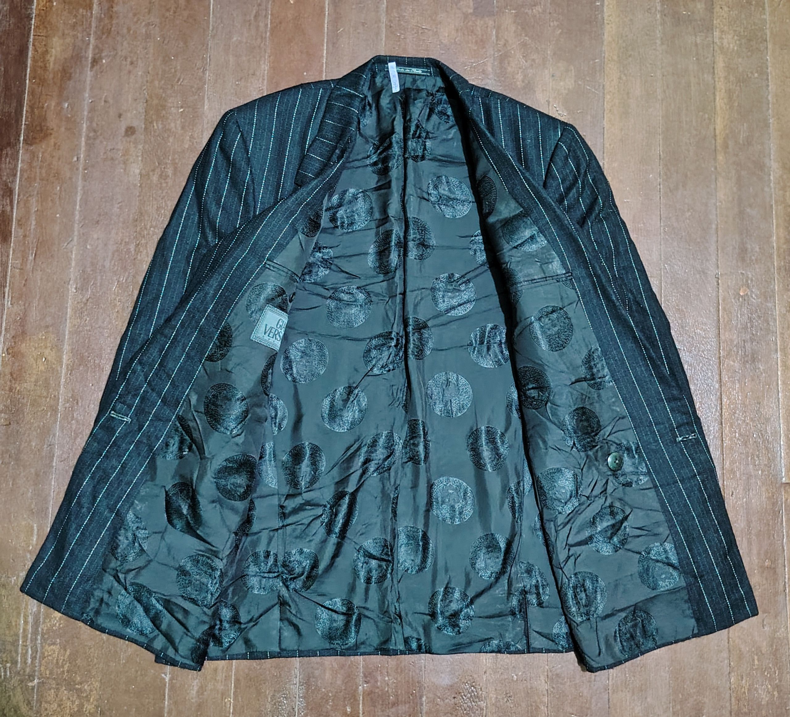 Versace GIANNIVERSACECOUTURE - 90's-WoolPinstripeDoubleBreasted Coat Size 52R - 7 Thumbnail