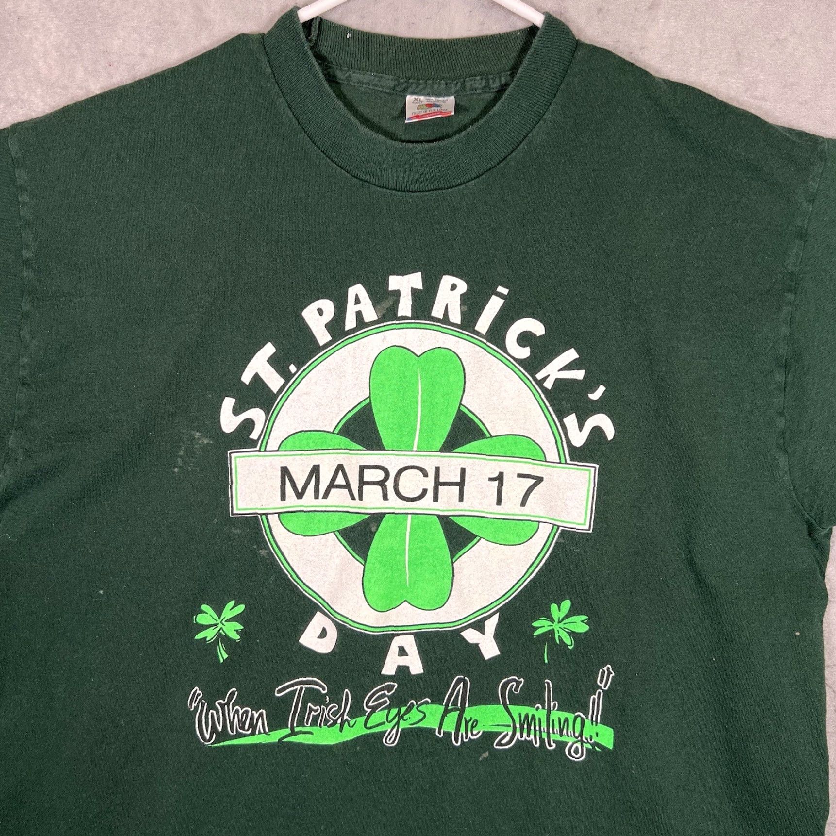 Fruit Of The Loom Vintage 90s Stt Patricks Day March 17th T Shirt Adult XL Green Made In USA Mens Size US XL / EU 56 / 4 - 5 Thumbnail