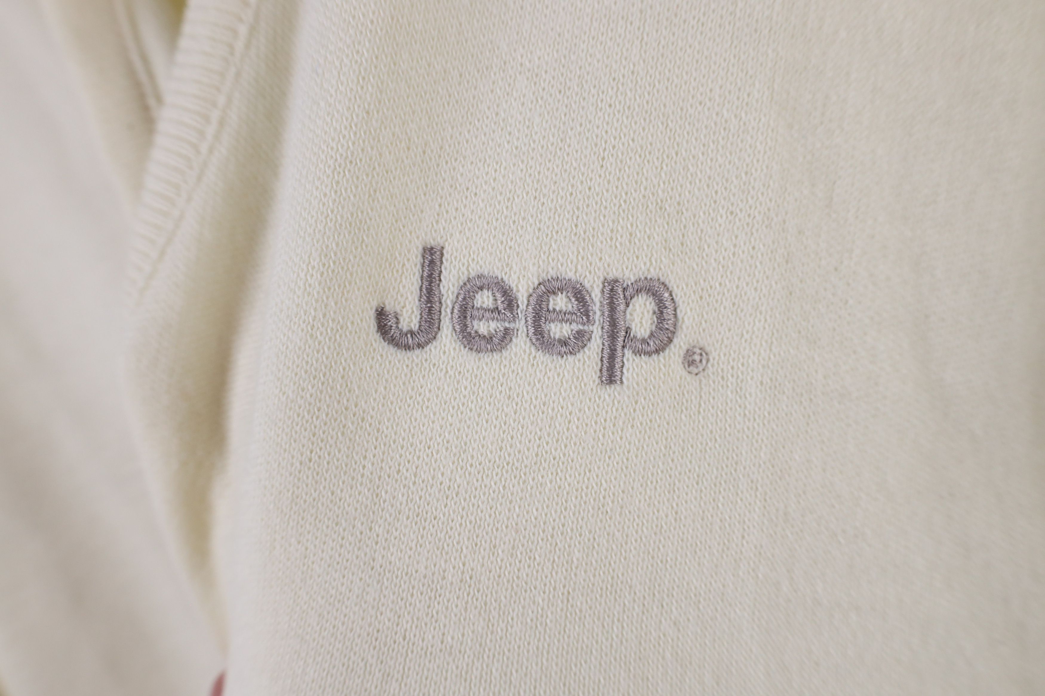 Vintage Vintage 80s 90s Jeep Motors Knit V-Neck Sweater Cream USA Size US XXL / EU 58 / 5 - 4 Thumbnail