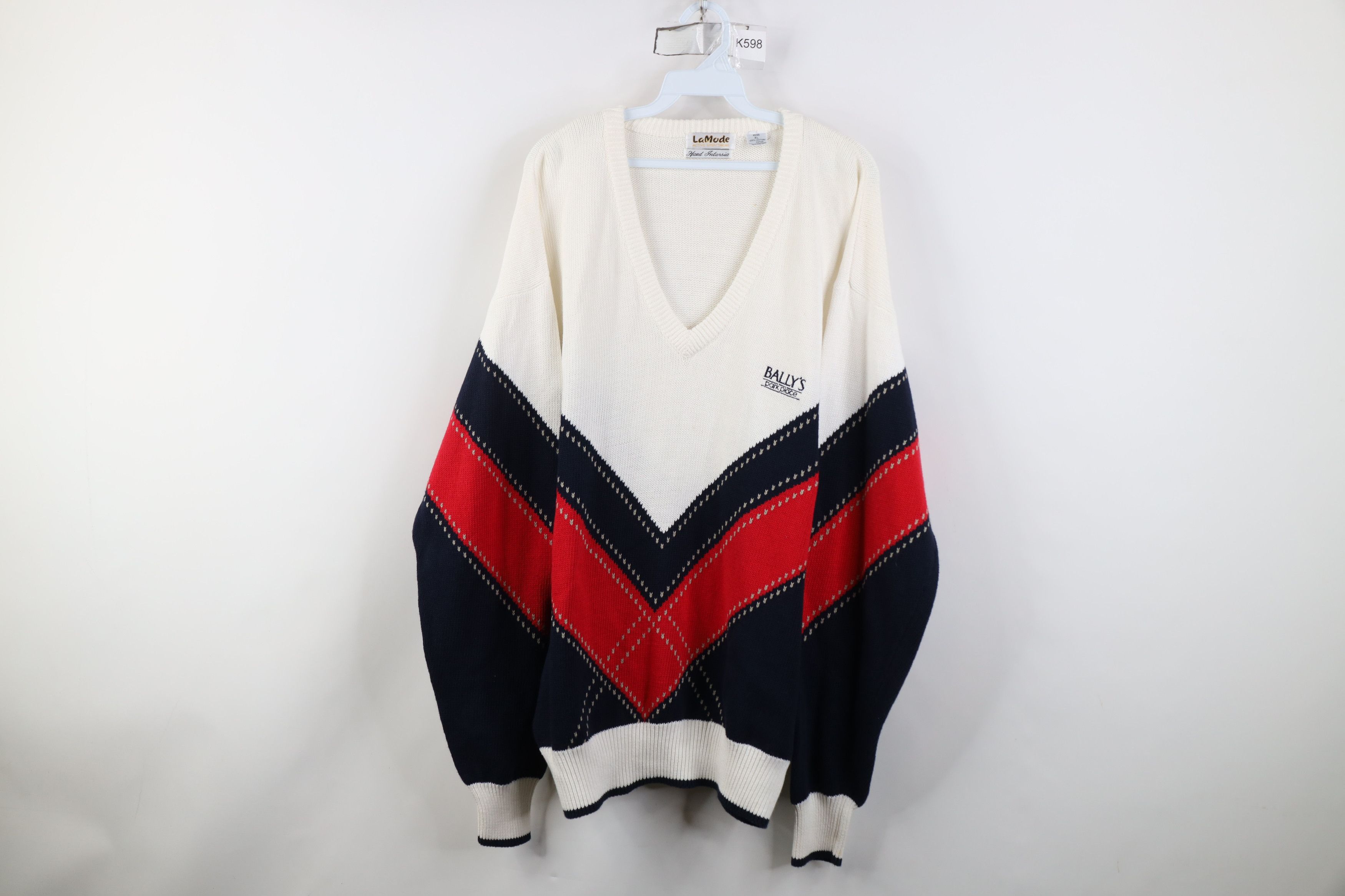 Vintage Vintage 90s Knit Spell Out Ballys Park Place V-Neck Sweater Size US XL / EU 56 / 4 - 1 Thumbnail