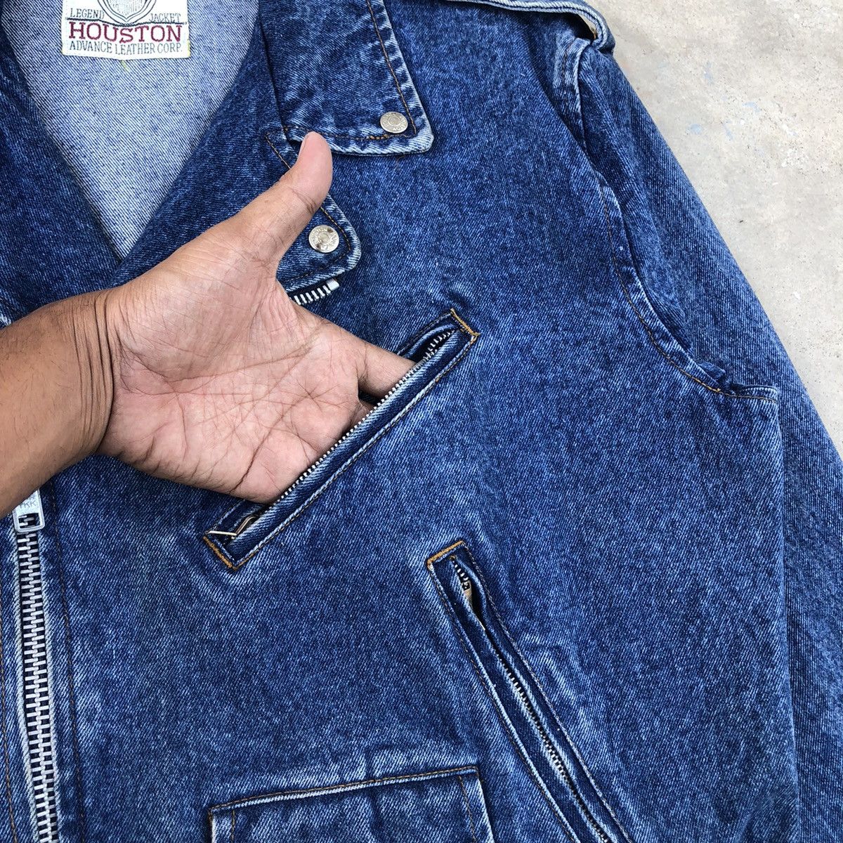 Vintage Vintage Houston Double Collar Riders Motorcycle Denim Jacket Size US M / EU 48-50 / 2 - 3 Thumbnail