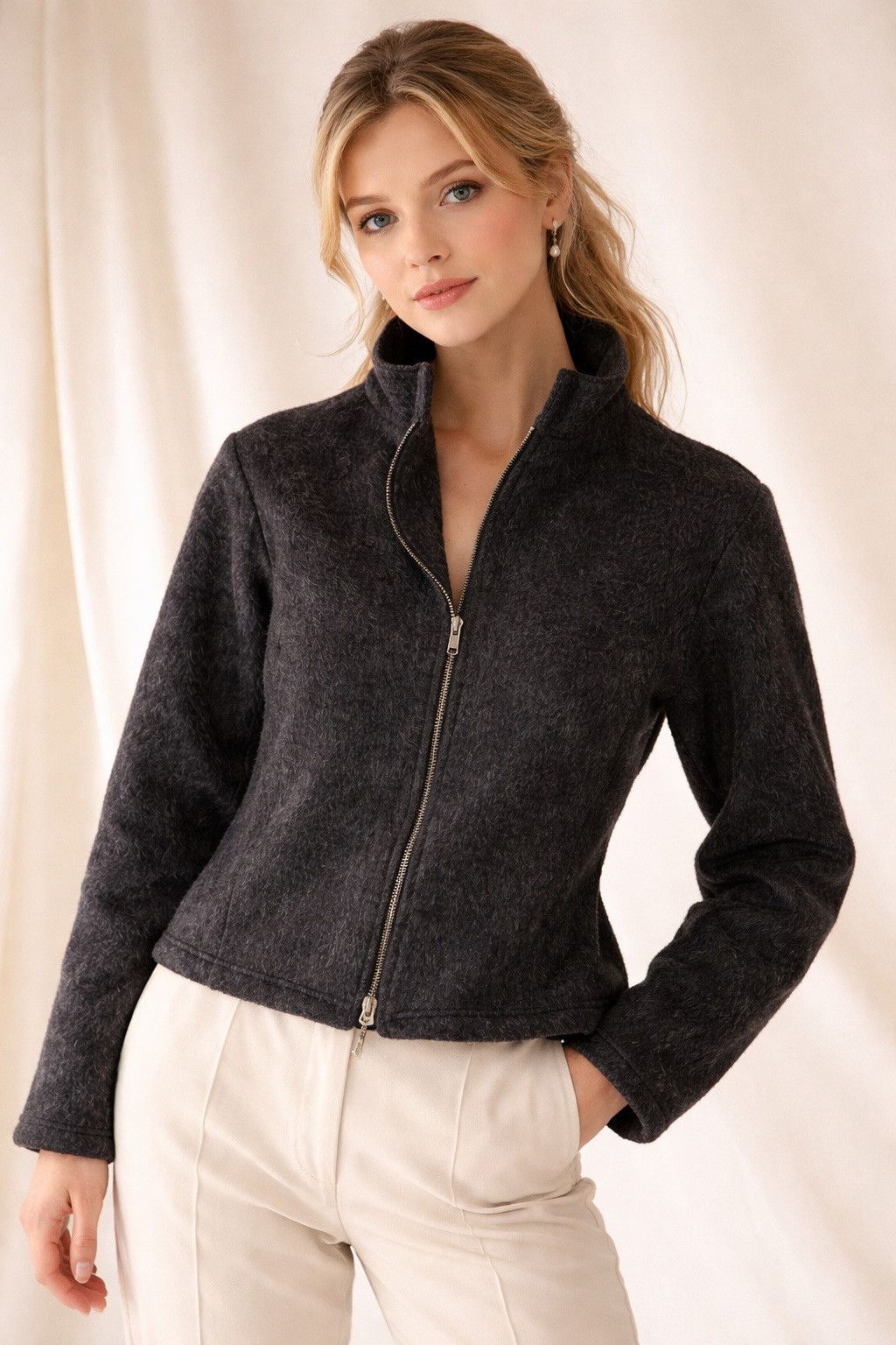 Vintage Vintage Danish Wool Zip Jacket Samsø Nature 100% Pure Wool Size S / US 4 / IT 40 - 1 Thumbnail