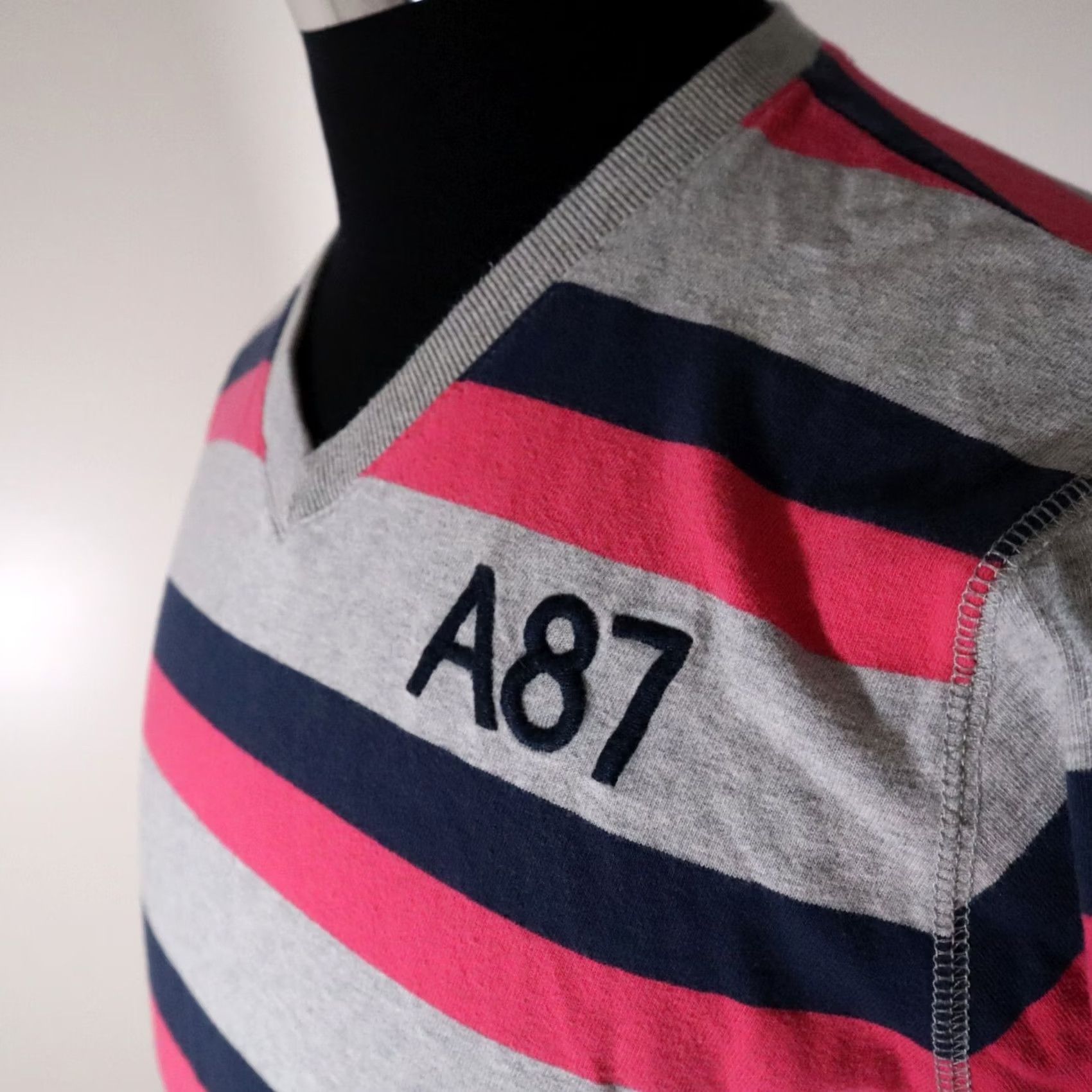 Vintage Aéropostale Shirt Mens Medium Casual V-Neck Striped Short Sleeve Tee Size US M / EU 48-50 / 2 - 2 Thumbnail
