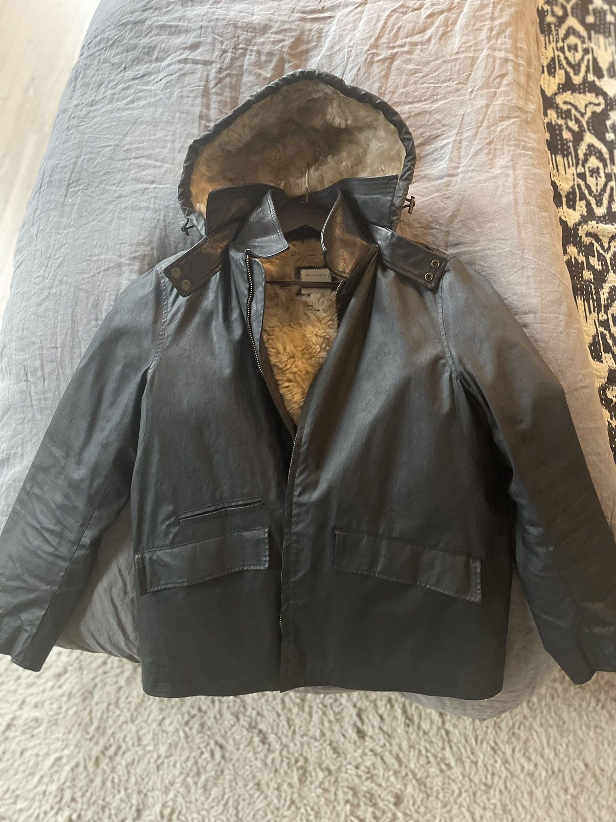 Billy Reid Fur Lined Waxed Jacket