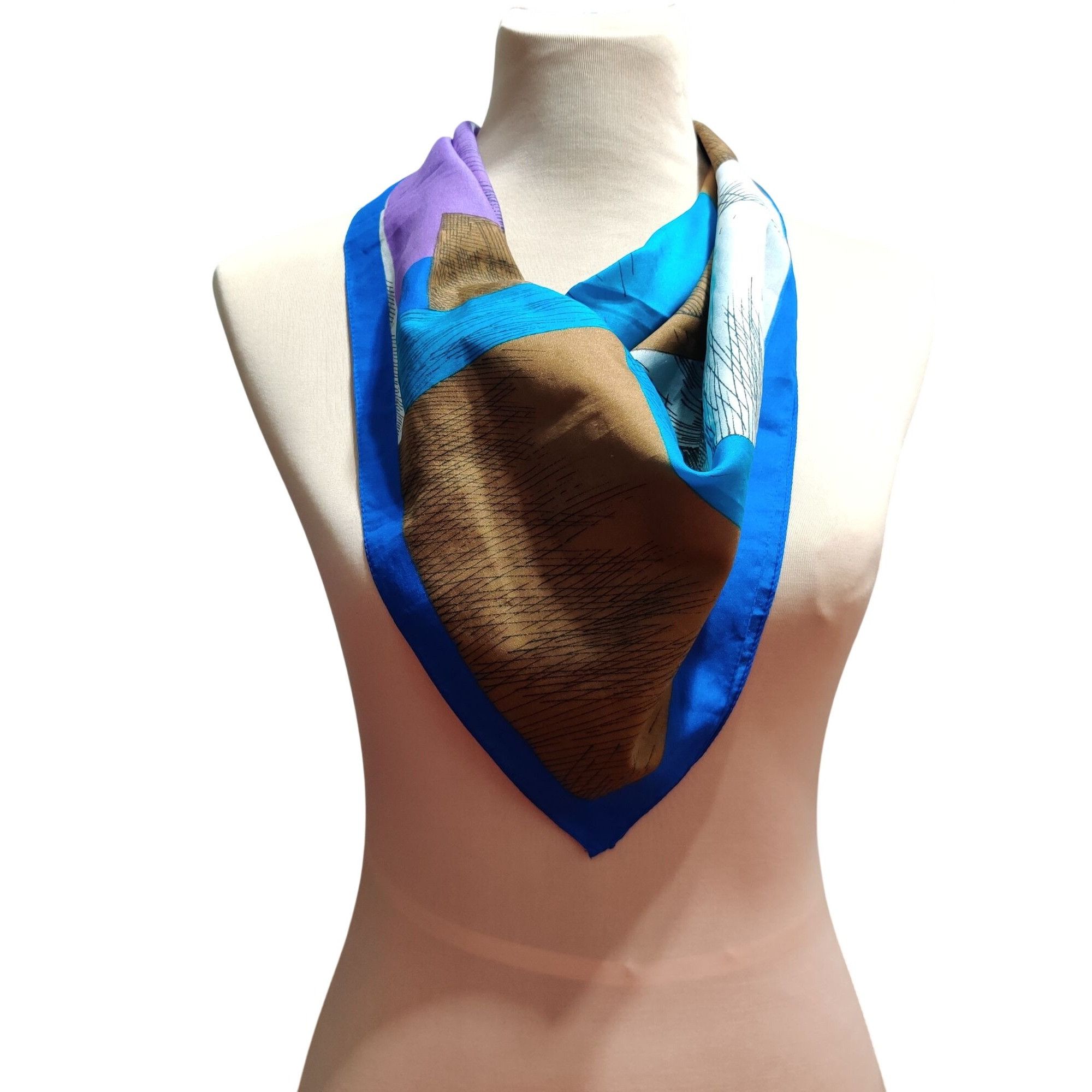 Vintage Womens Blue Abstract Geometric Square Scarf Italian Made Vin Size ONE SIZE - 11 Thumbnail