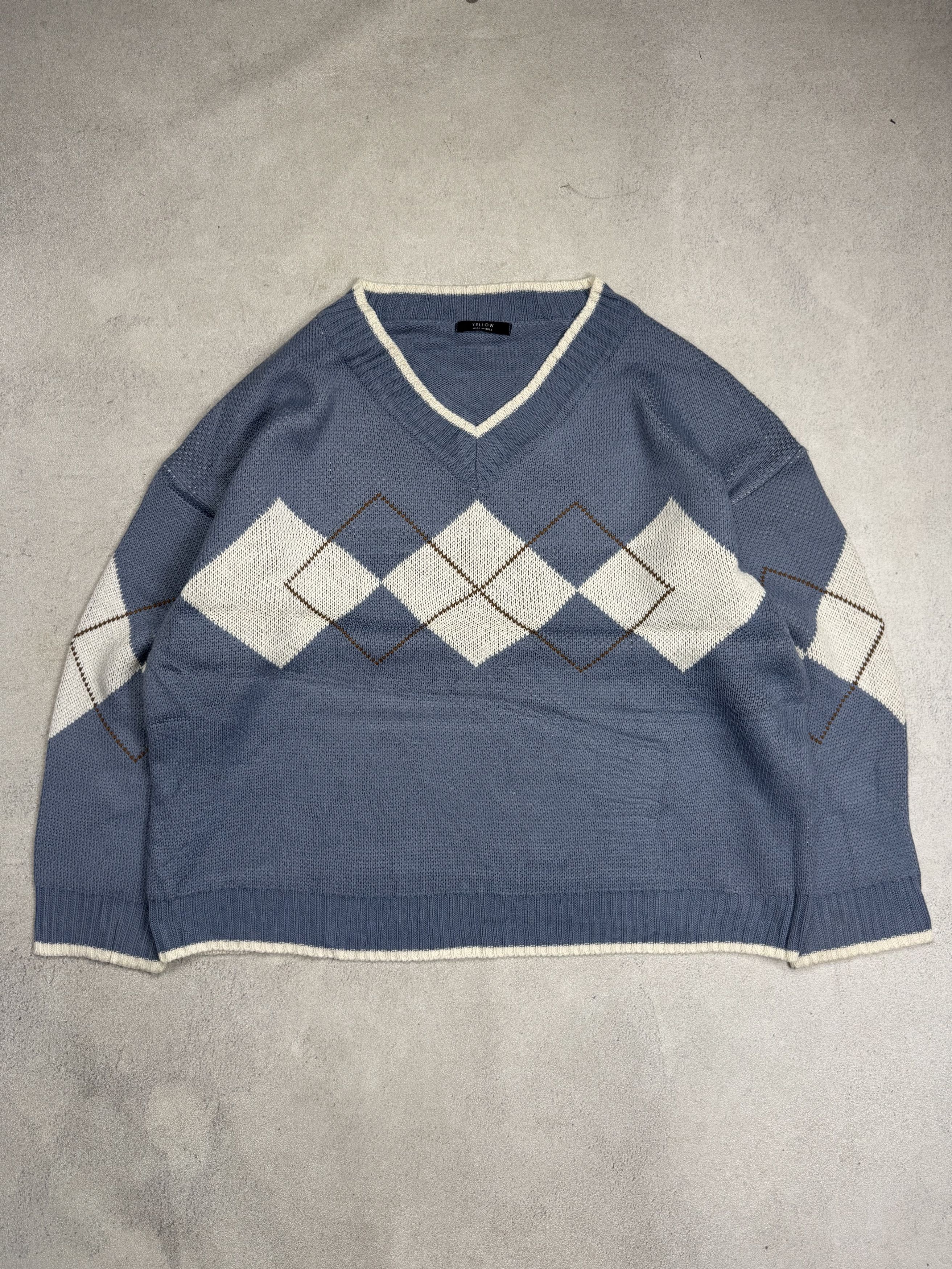Vintage Vintage Argyle Knit Sweater Blue / White Diamond Pattern Size US L / EU 52-54 / 3 - 3 Thumbnail