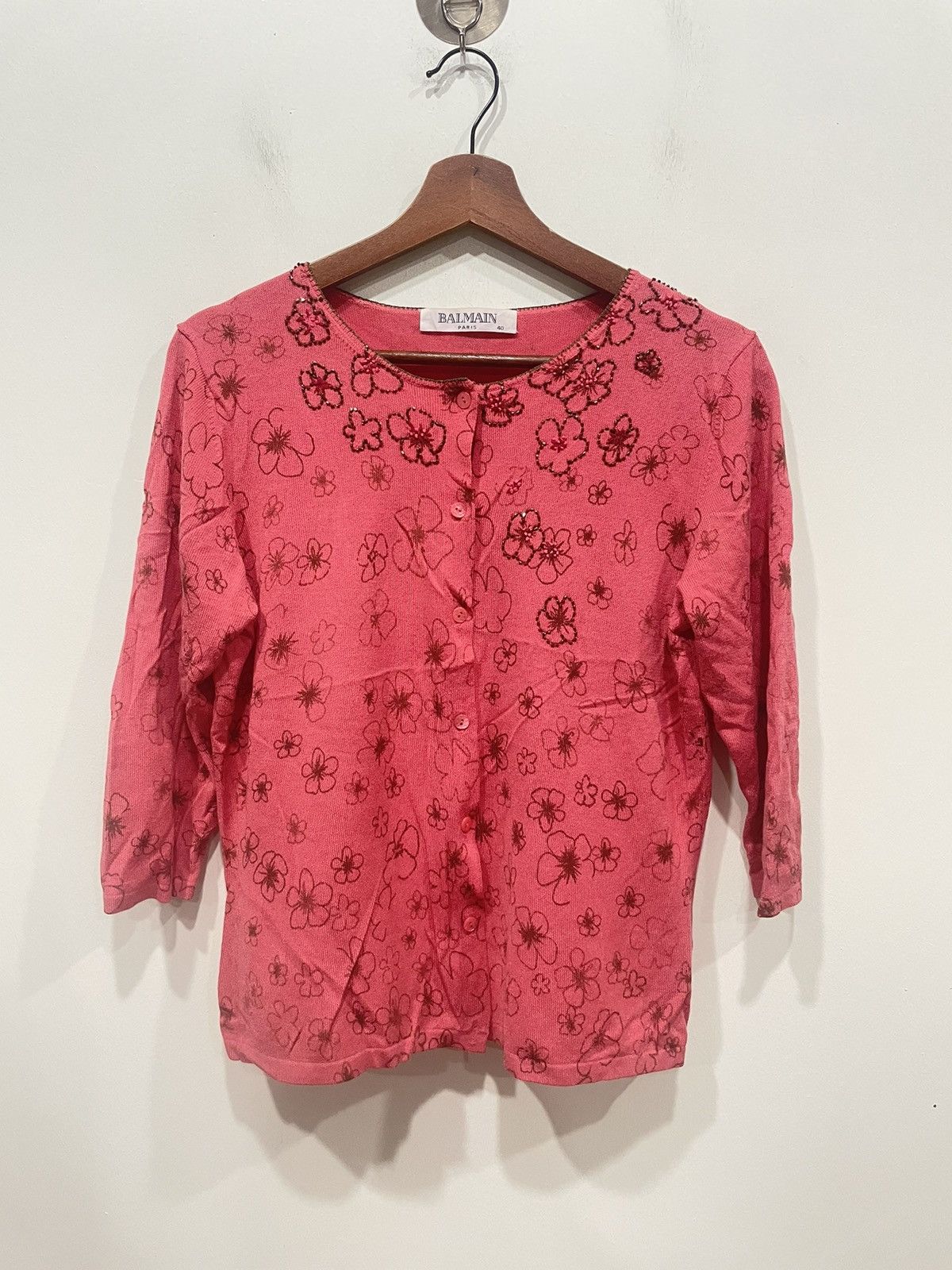 Balmain × Designer × Vintage Balmain Flower Logo Button Sweater Size S / US 4 / IT 40 - 1 Thumbnail