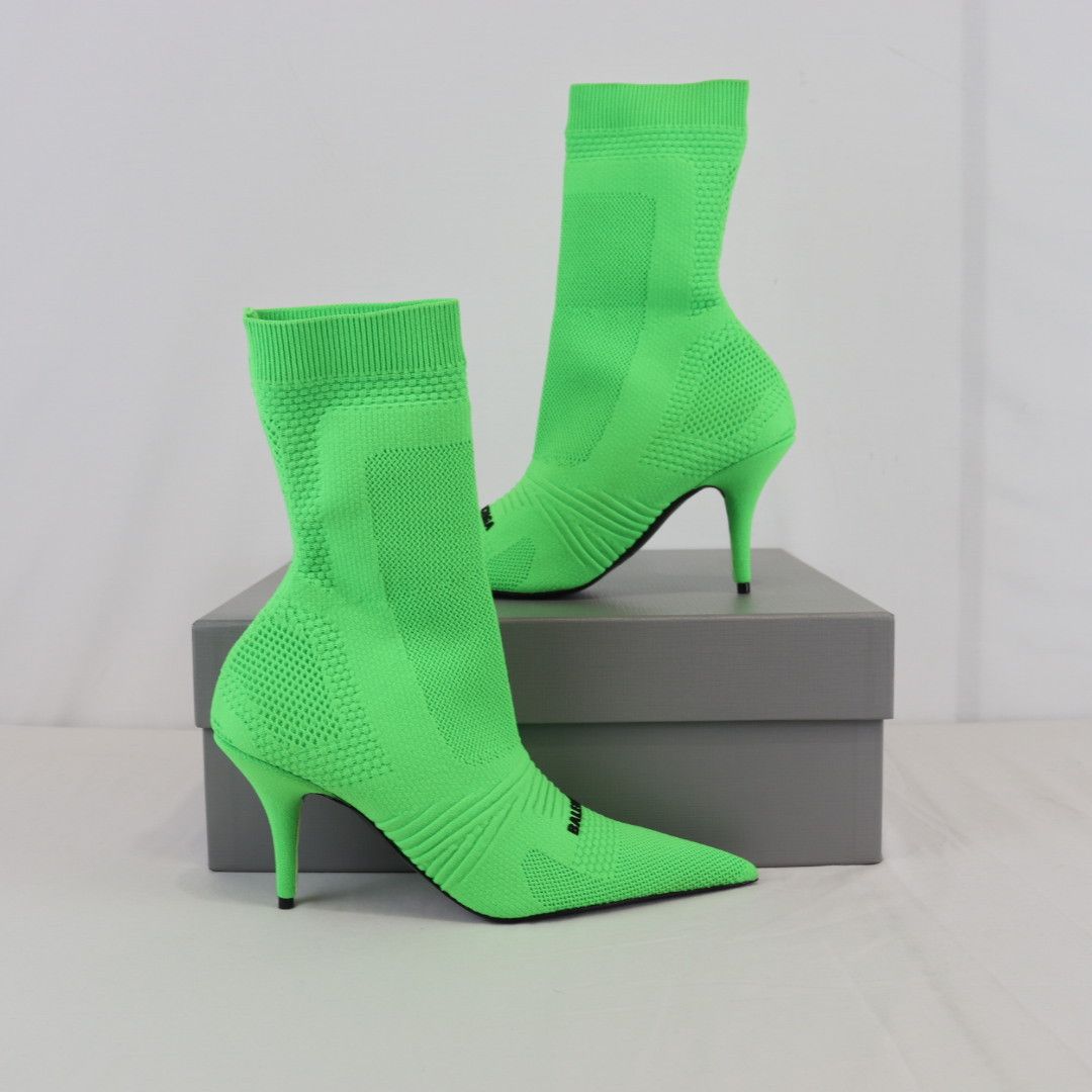 Balenciaga o1rshd1 Textured Recycled Knit Logo Boots in Fluo Green Size US 9 / IT 39 - 1 Thumbnail