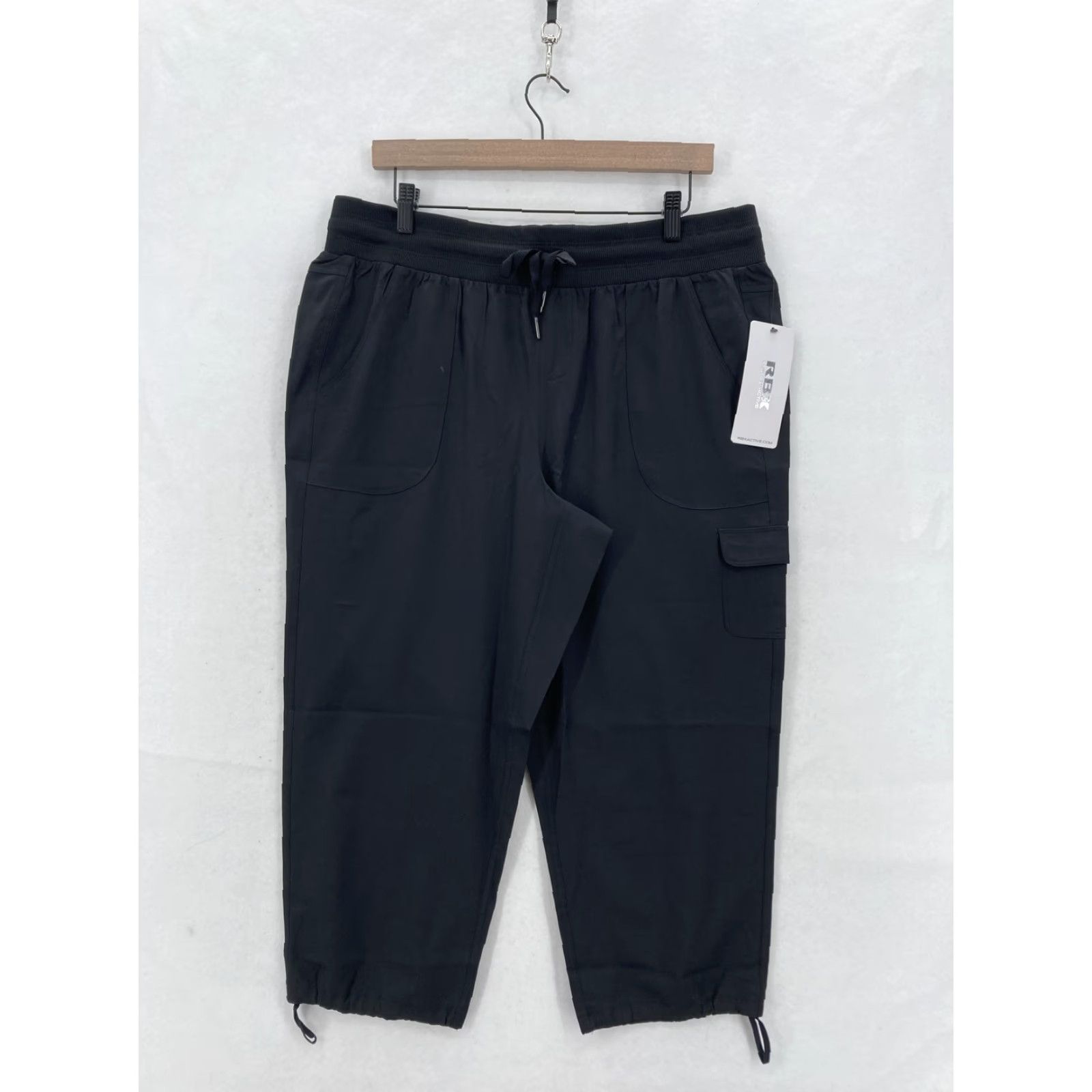 Vintage RBX Pants Womens Large Black Woven Capri Jogger Cargo Drawstring Stretch Running Size 36" / US 14 / IT 50 - 2 Thumbnail