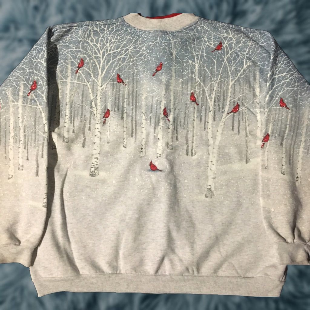 Vintage Vtg 80s Cardinal Birds All Over Print Sweatshirt M USA Cardigan Crew Neck Long Sleeve Gray Mens Holiday Outdoors AOP 80s USA Birds Brown? Size US M / EU 48-50 / 2 - 1 Thumbnail