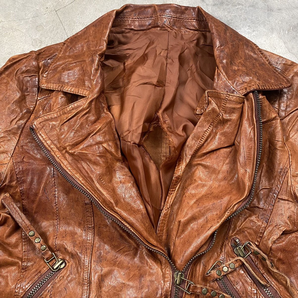 Japanese Brand × Vintage Vintage Brown Leather Biker Rocker Jacket Size XS / US 0-2 / IT 36-38 - 6 Thumbnail